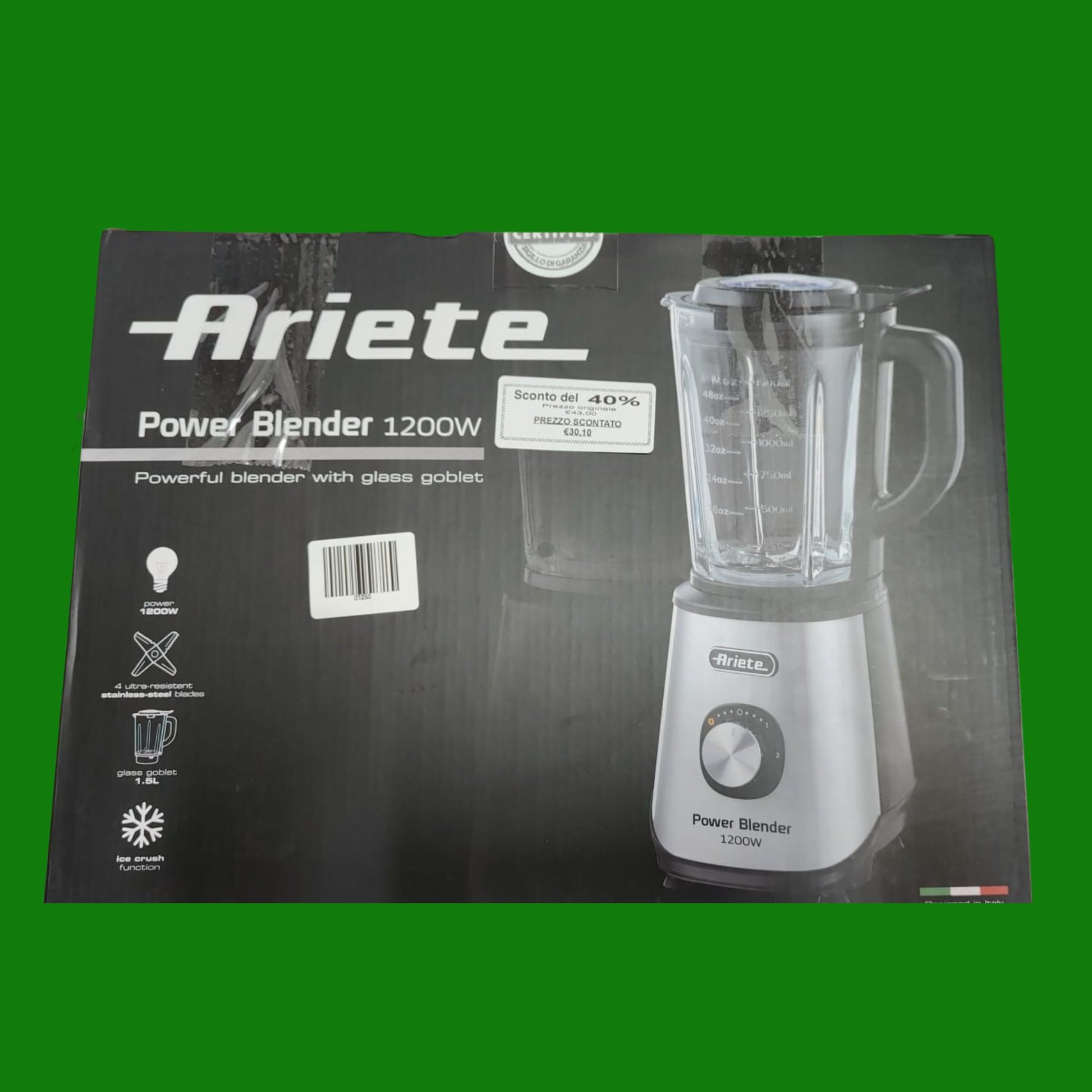 Ariete 579 Power Blender 1200W, Frullatore, 1200W, 4 lame in acciaio inox