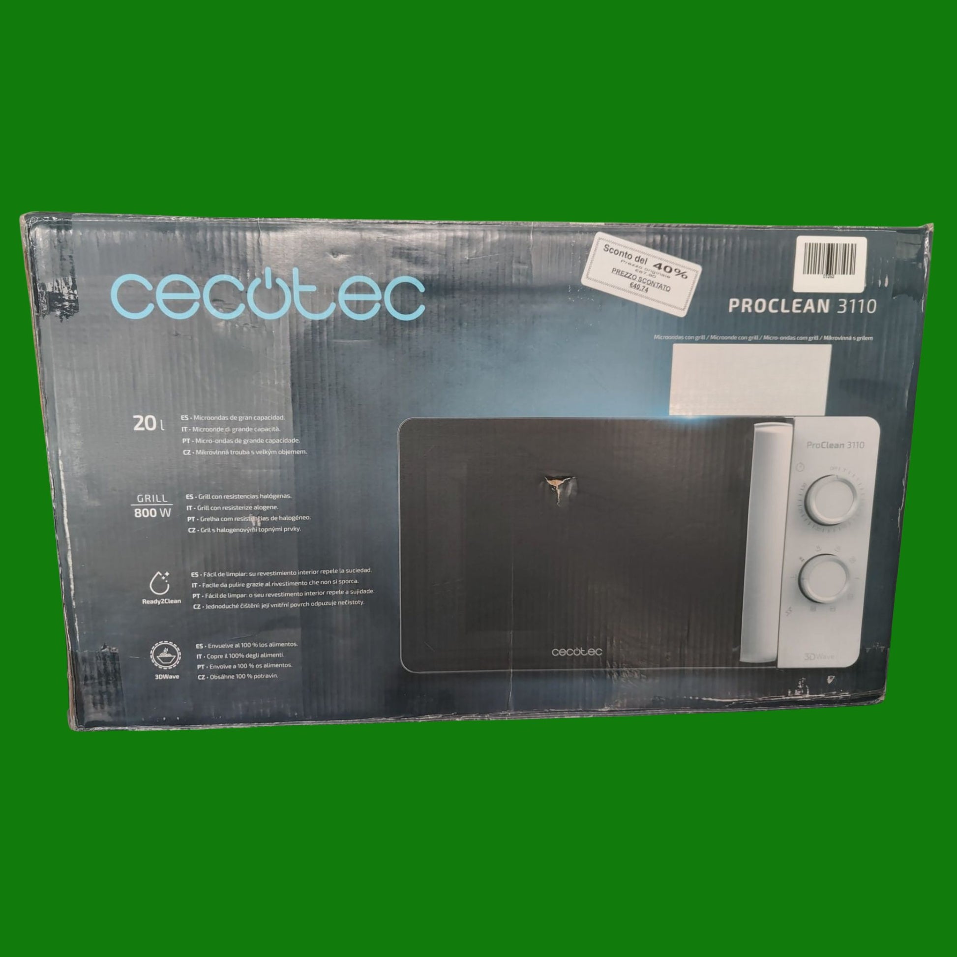 Cecotec Forno a Microonde con Grill ProClean 3110 da 20 Litri, 700 W, Grill 800 W