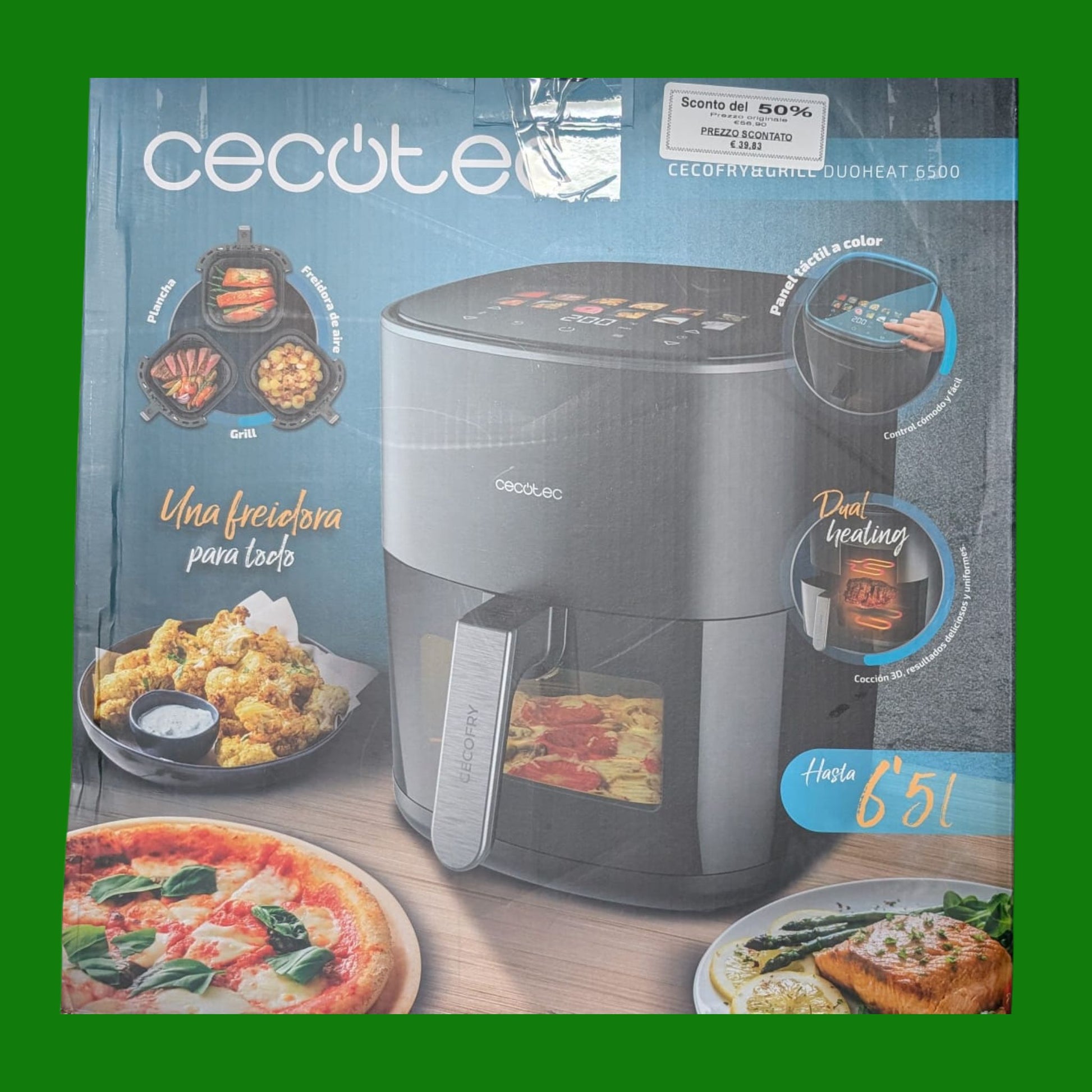 Cecotec Friggitrice ad Aria 6.5 Litri - Air Fryer Cecofry&Grill Duoheat 6500. 2200W