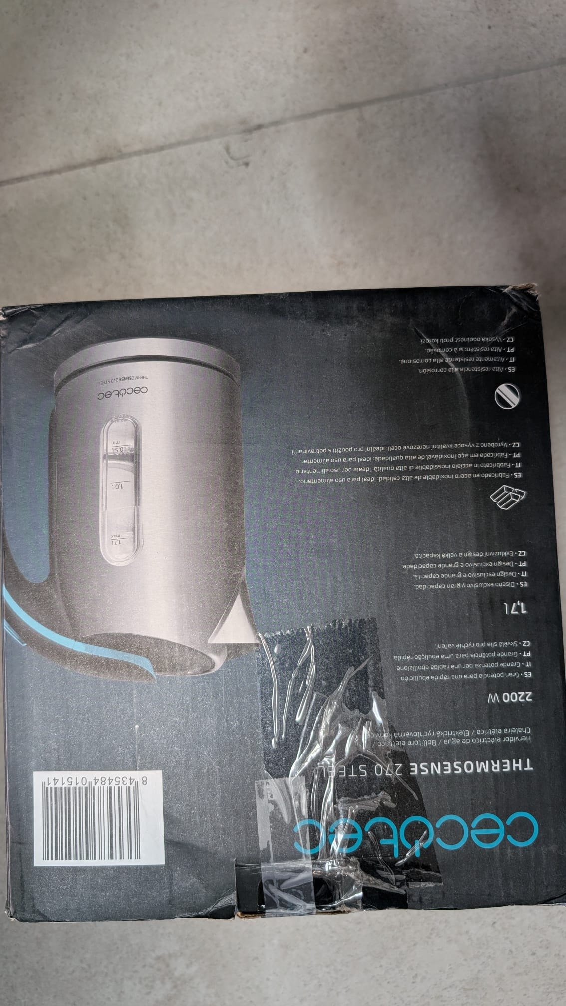 Cecotec ThermoSense 270 in acciaio, bollitore elettrico, senza BPA, 2200 W, base 360º
