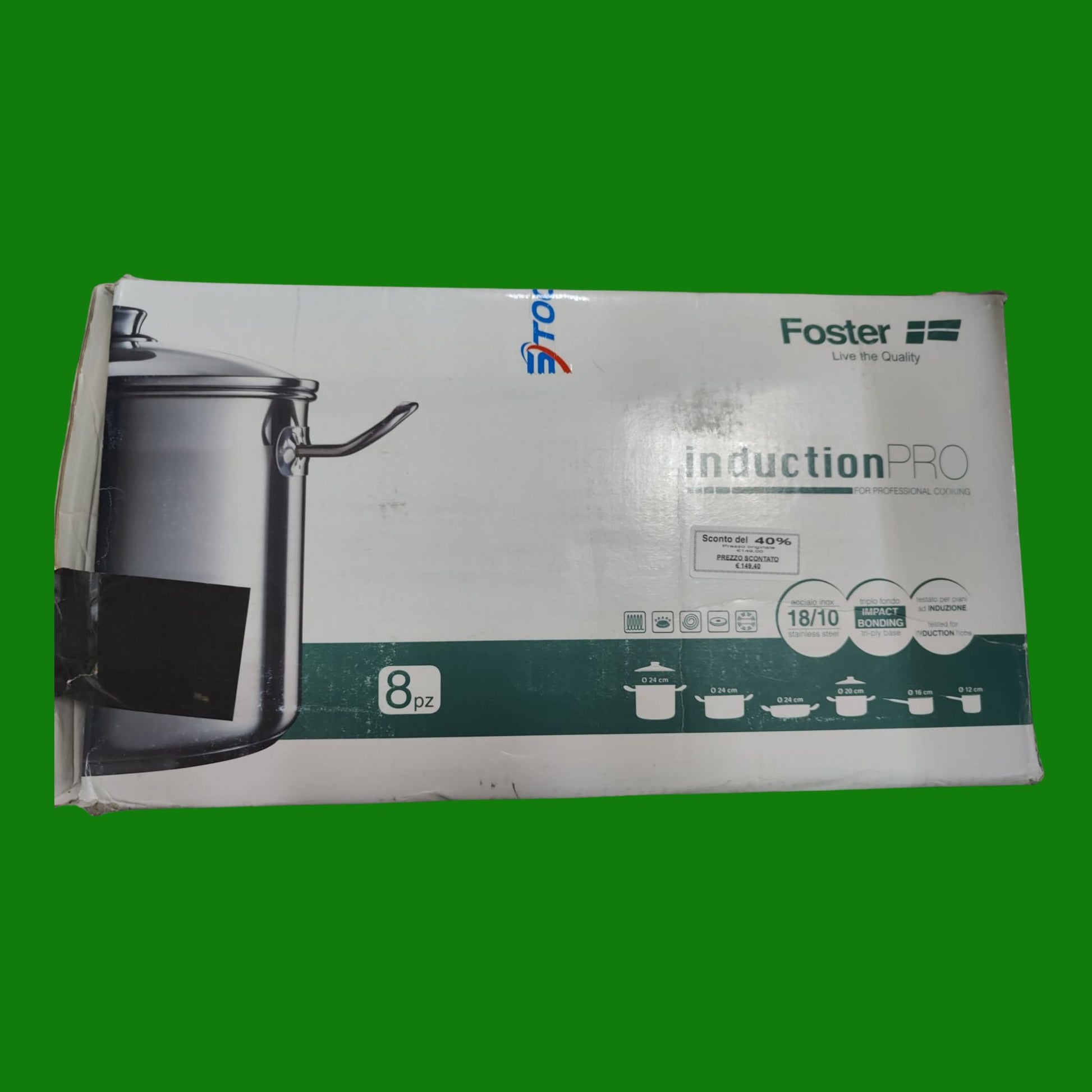 batteria di pentole Foster 8210 008 – Casseruola in Acciaio Inox, Acciaio Inox, Alluminio, Acciaio Inossidabile, Vetro