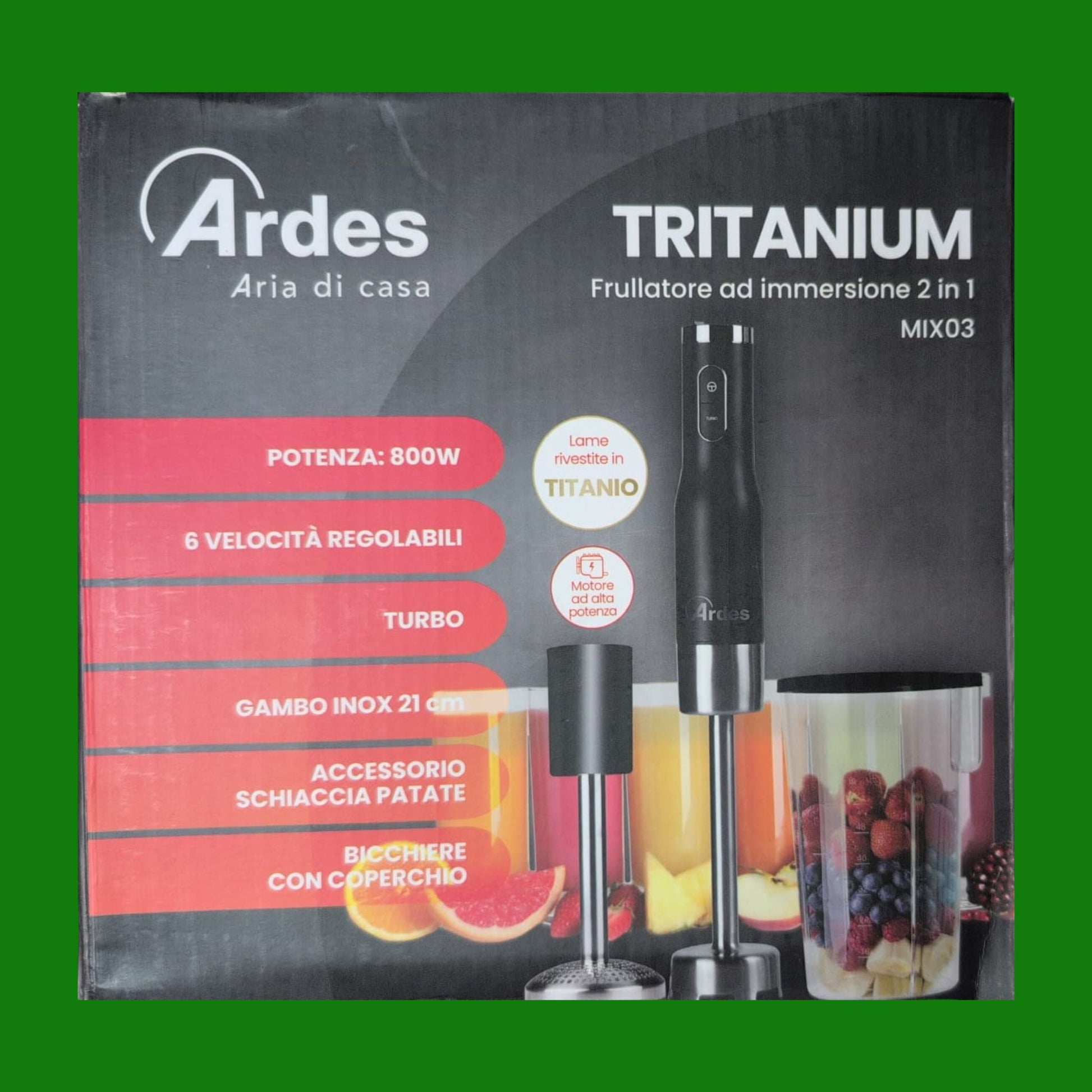 Ardes ARMIX03 Frullatore a Immersione 800W con Lame in Titanio e Gambo Inox