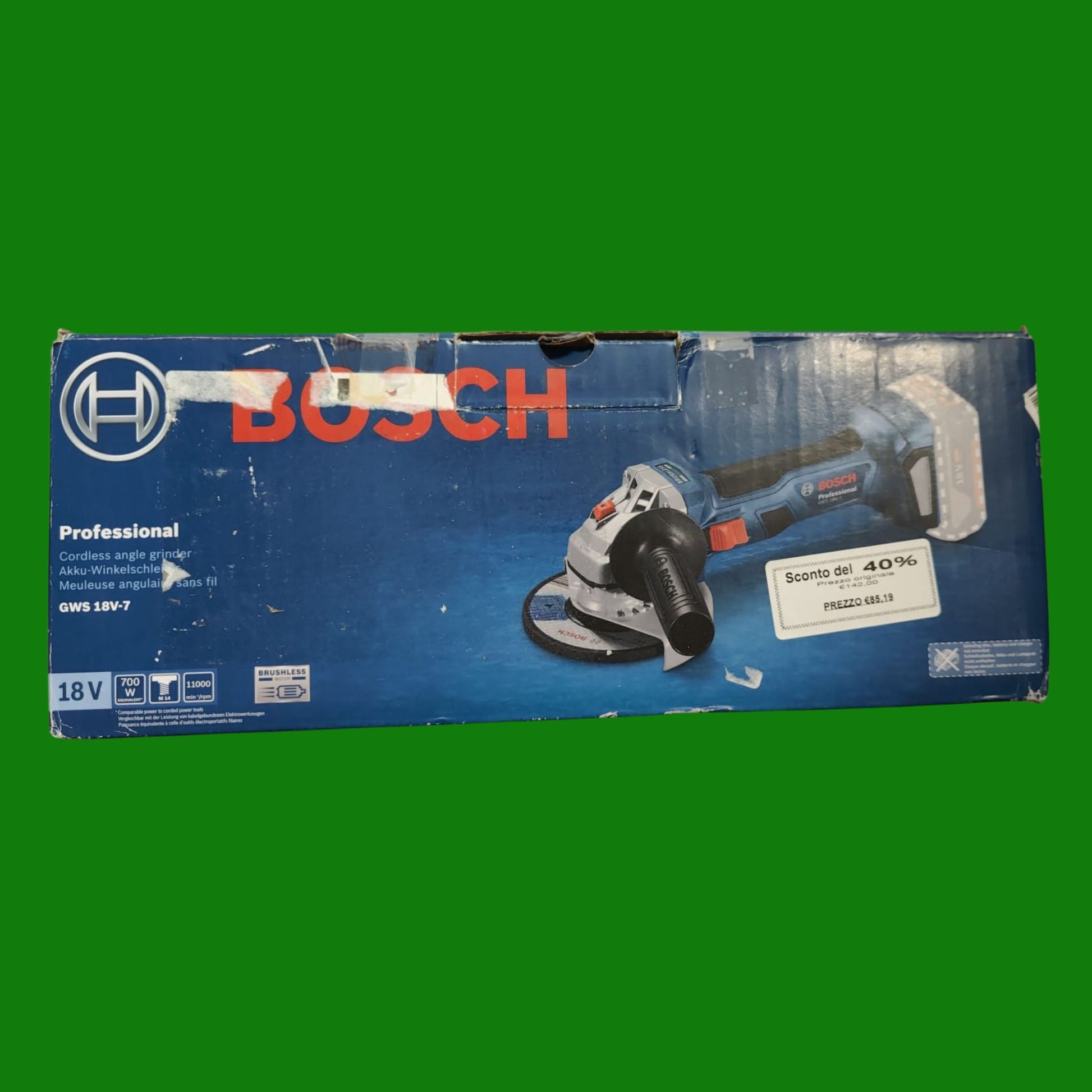 Bosch Professional 18V System Smerigliatrice Ang. a Batteria Gws 18V-7 (Ø Disco 125Mm, Cuffia di Prot.,Impug. Suppl.,Flangia di Mont.