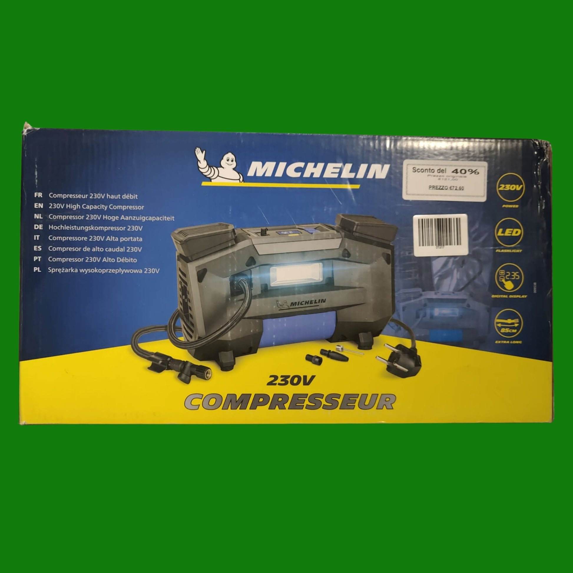MICHELIN 009538 Compressore d'aria, 7 bar, 230 V, alta portata, motore ad azionamento diretto