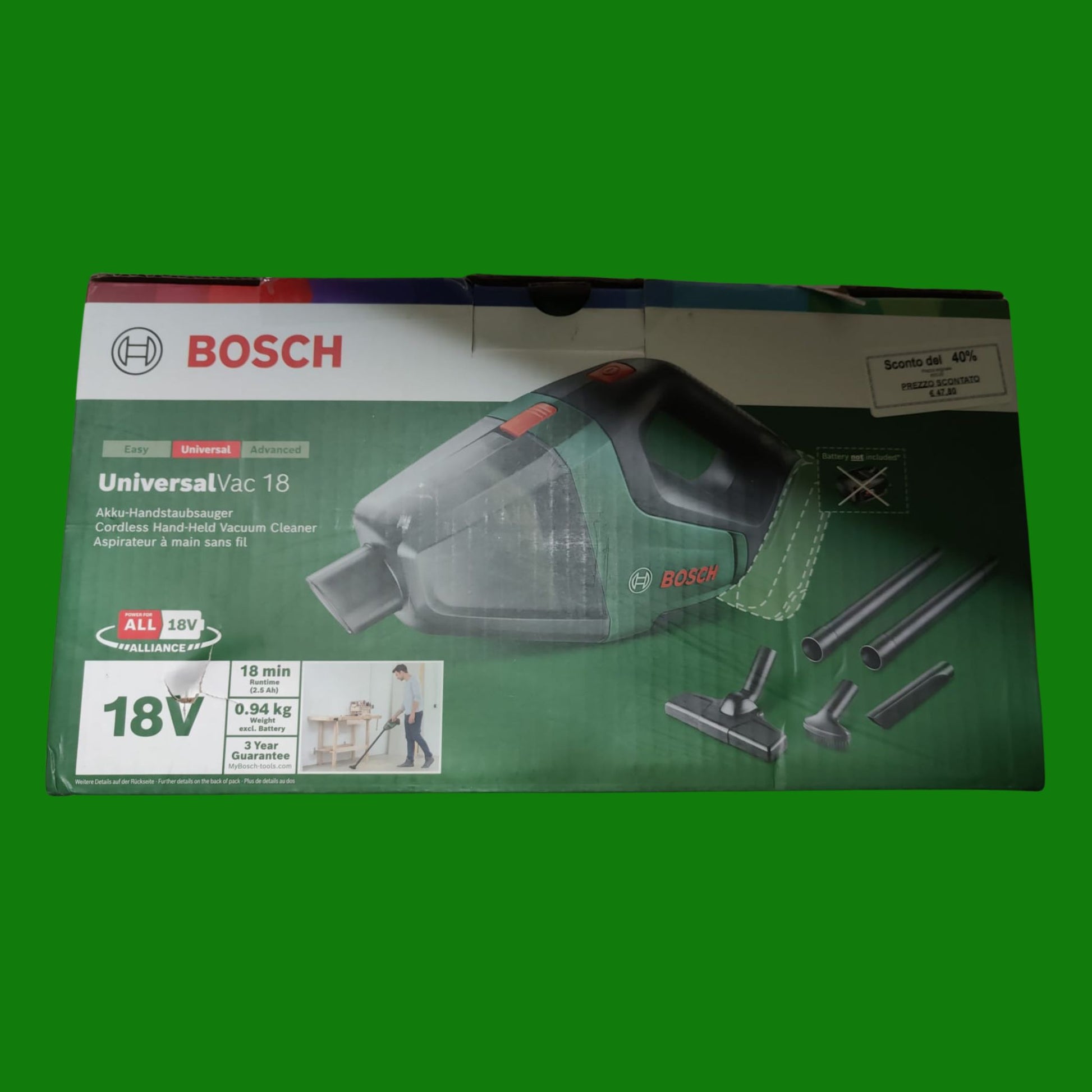 Bosch Aspiratore A Batteria Universalvac 18, Senza Batteria,