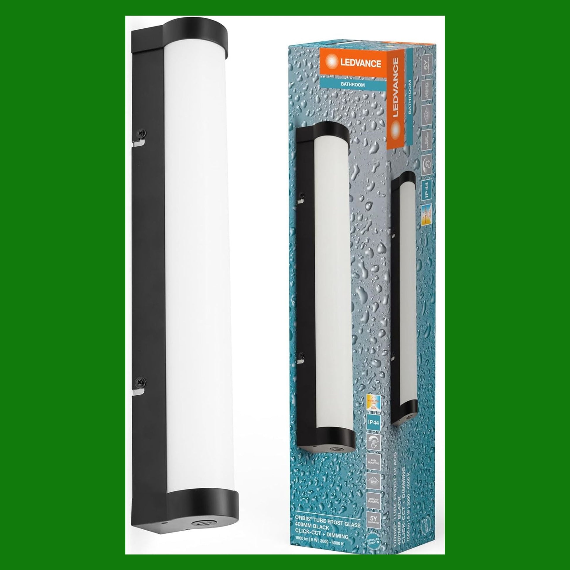 LEDVANCE ORBIS Tube da specchio/applique con LED, vetro satinato/nero, 9W, 820lm, dimmerabile, 3000/4000K