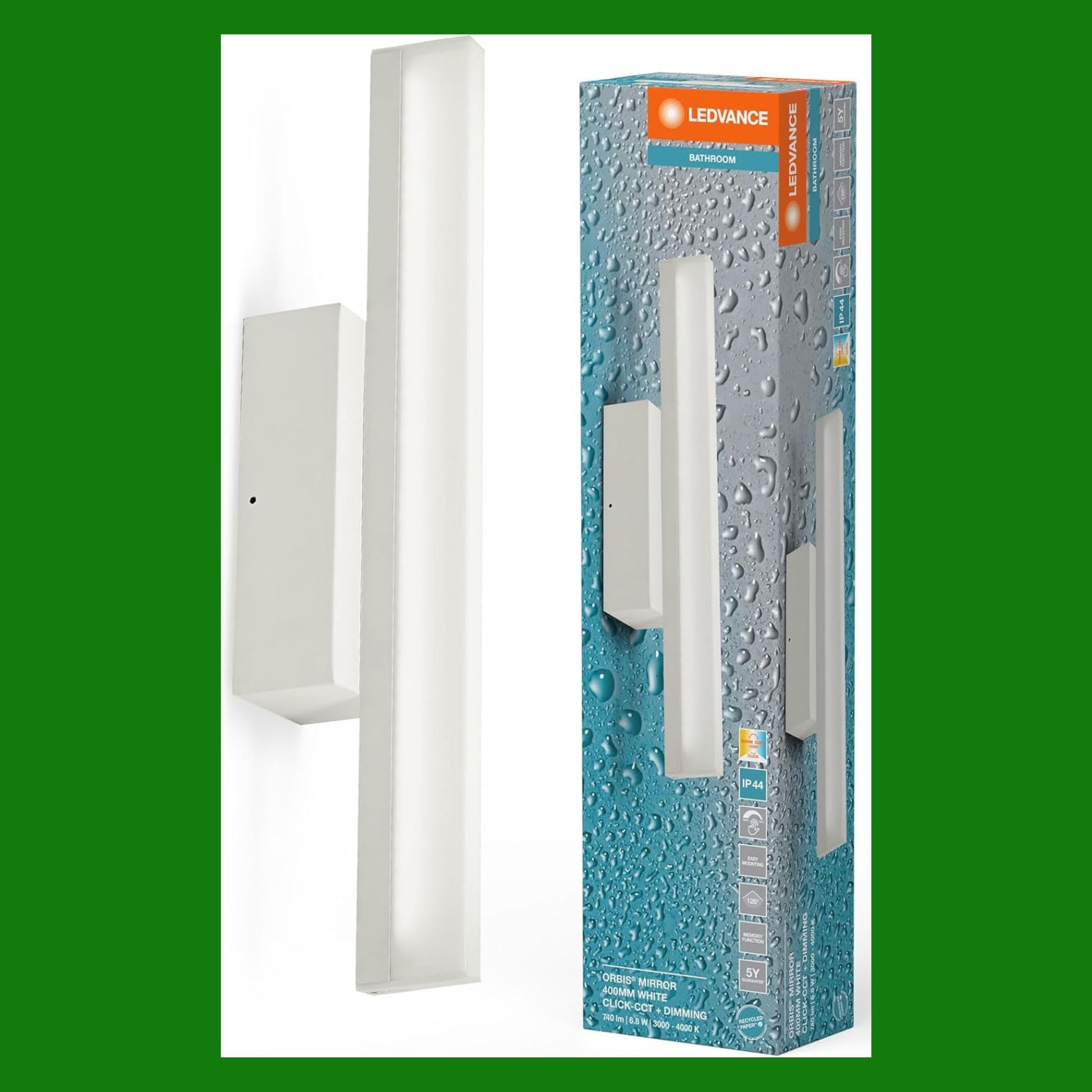 LEDVANCE Orbis Specchio Bagno, Lampada Specchio, Click-CCT, 6.8W, 40cm, bianco, IP44