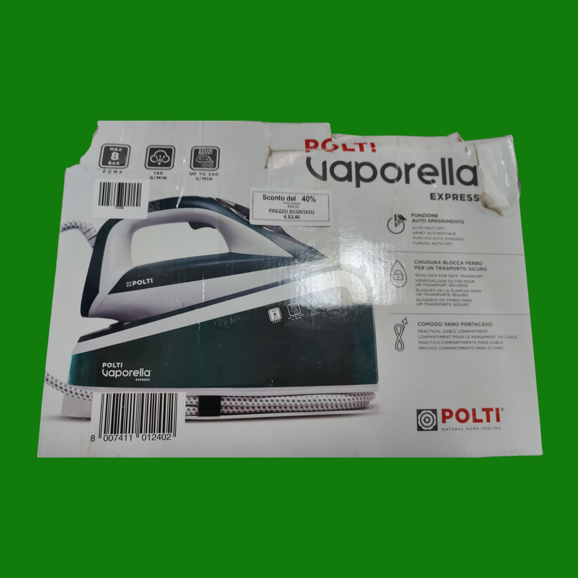 Polti Vaporella Express VE30.20, Ferro da Stiro Generatore di Vapore, Pressione Pompa fino a 8 Bar, Potenza 2200 W