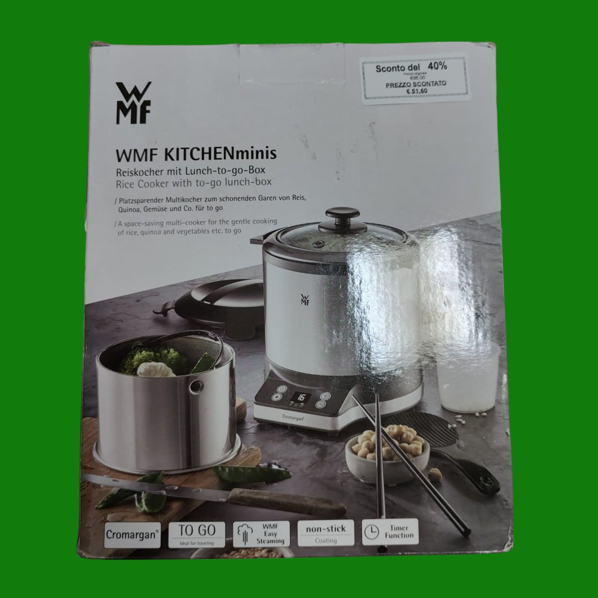 WMF, cuociriso da Kitchenminis, da 220 W, con contenitore per il pranzo, vaporiera