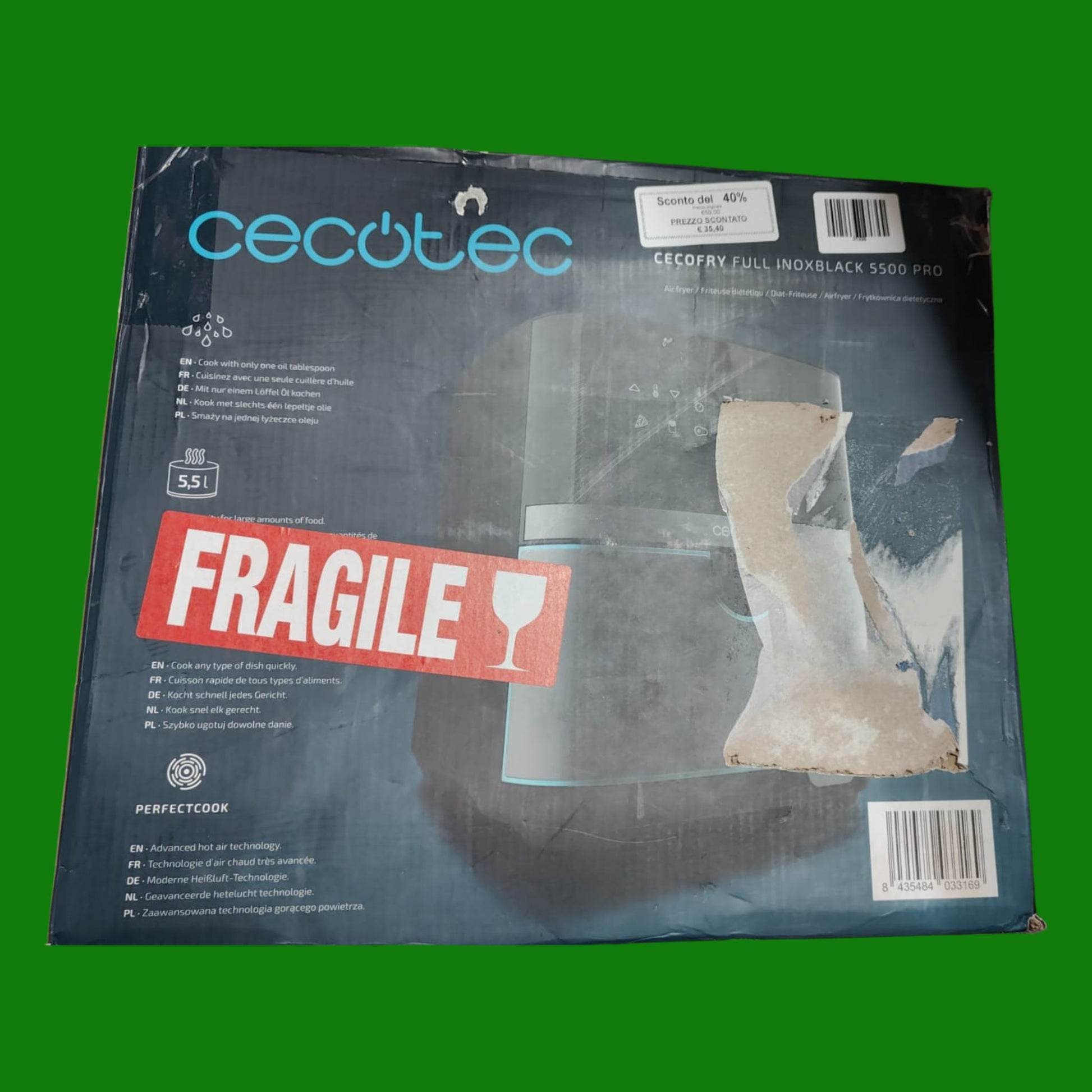 Cecotec Friggitrice ad Aria calda 5.5 L Cecofry Full InoxBlack Pro 5500, 1700 W