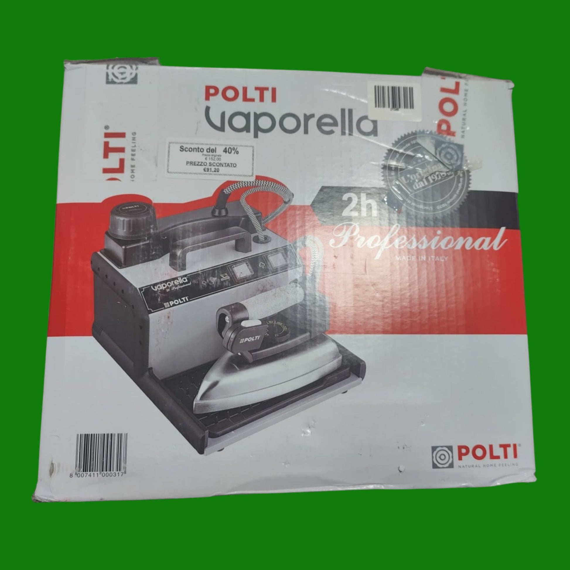Polti Vaporella 2H Professional Ferro da Stiro a Vapore con Caldaia, Tappo di Sicurezza, 3 Bar