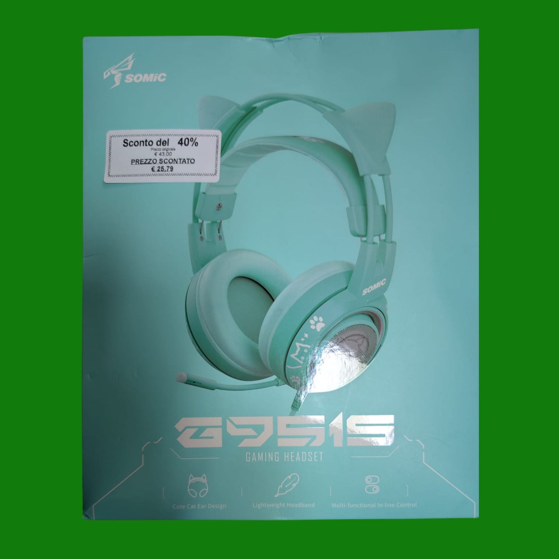Somic G951S Green Gaming Cuffie con Microfono per PS4, PS5, Xbox One, PC, Cat Ear Cuffie Over Ear