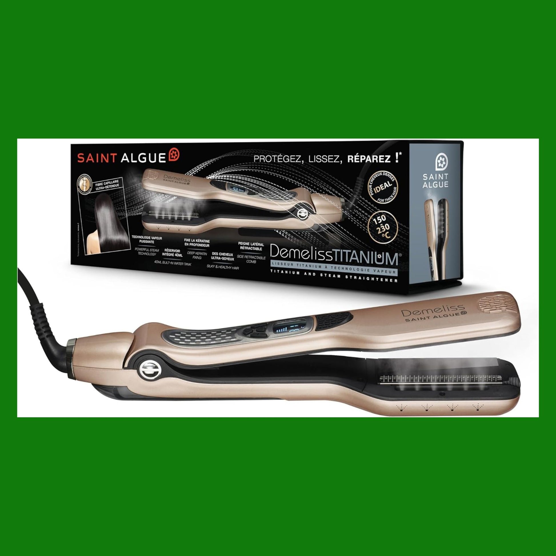 DEMELISS - Saint Algue Piastra per capelli a vapore in titanio - Maxi-serbatoio integrato 40ml
