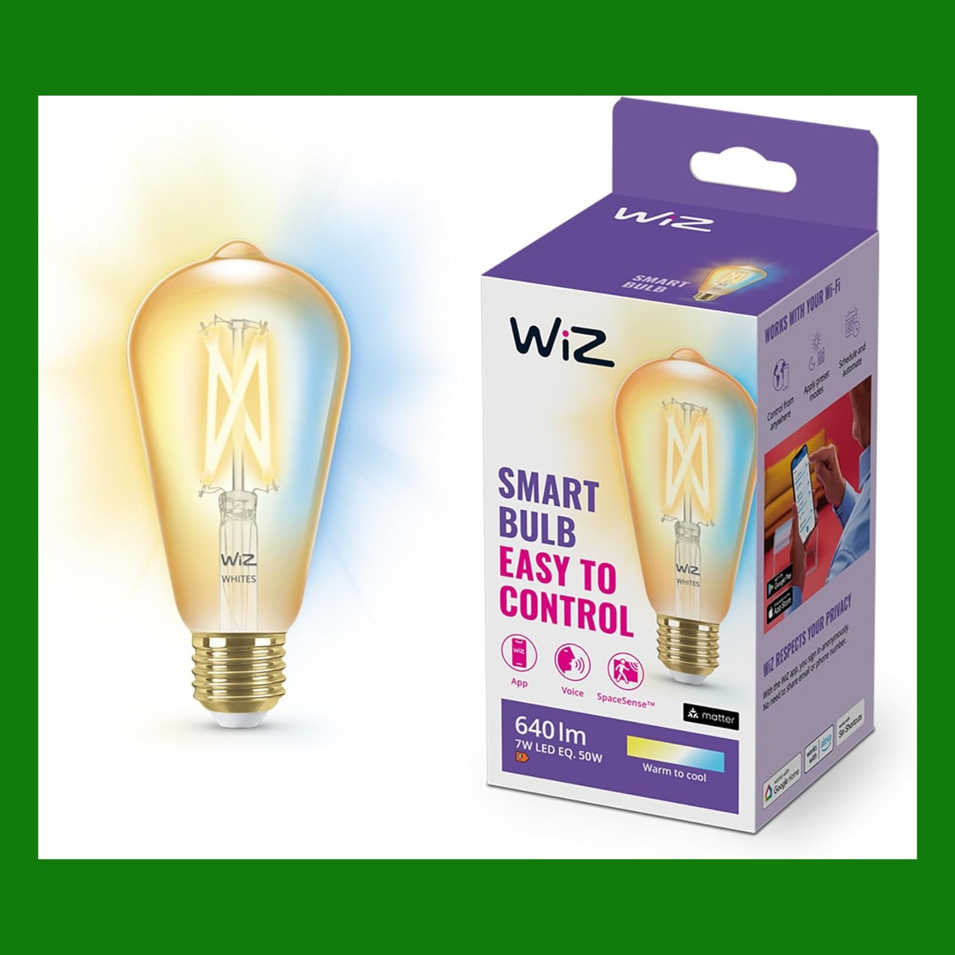WiZ Lampadina Smart WiFi, Luce Bianca da Calda a Fredda Dimmerabile, Filamento Ambrata, E27