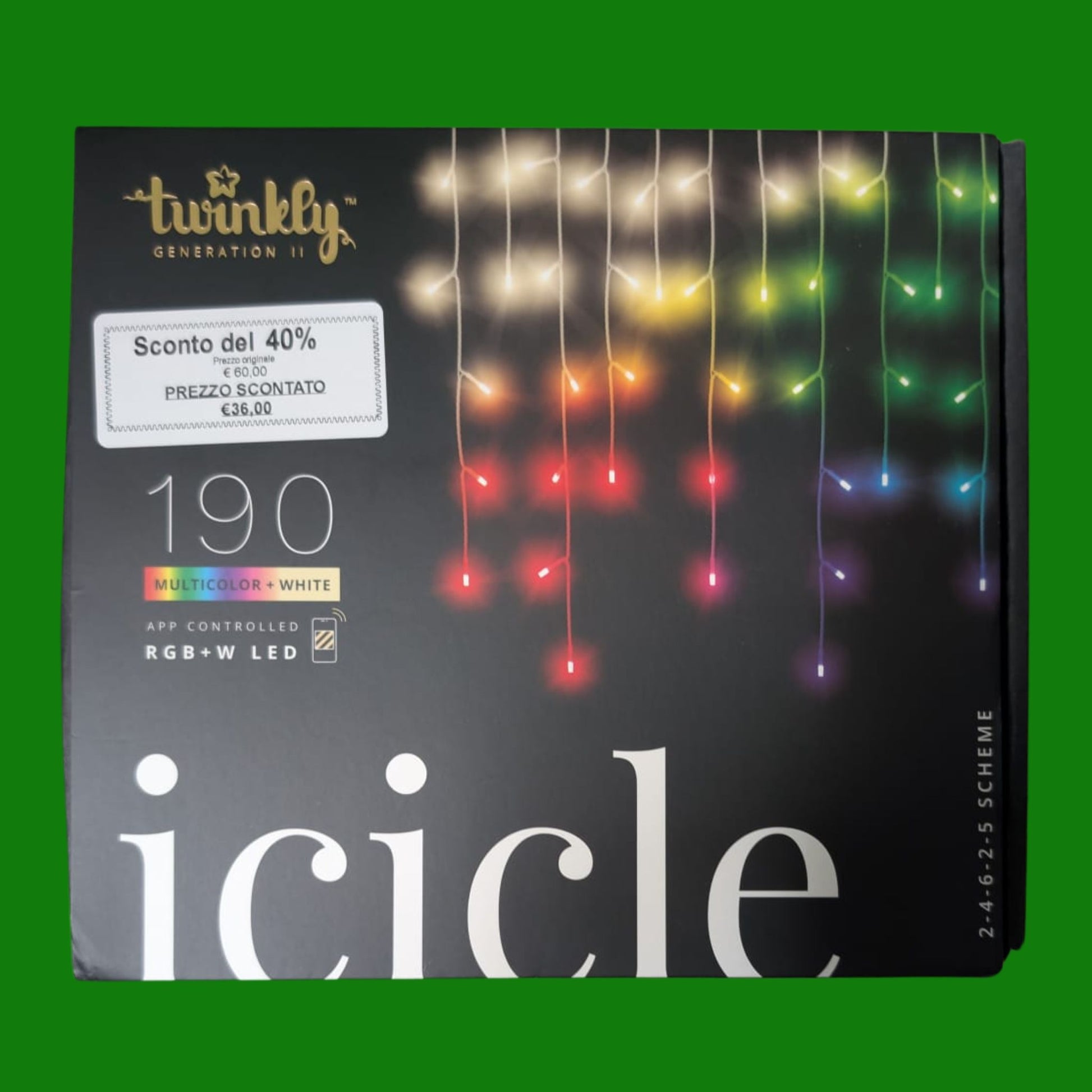 Twinkly Icicle 190 LED RGB+Bianco, Luci a Cascata LED Esterno e Interno, Luci Smart Multicolore RGB e Bianco