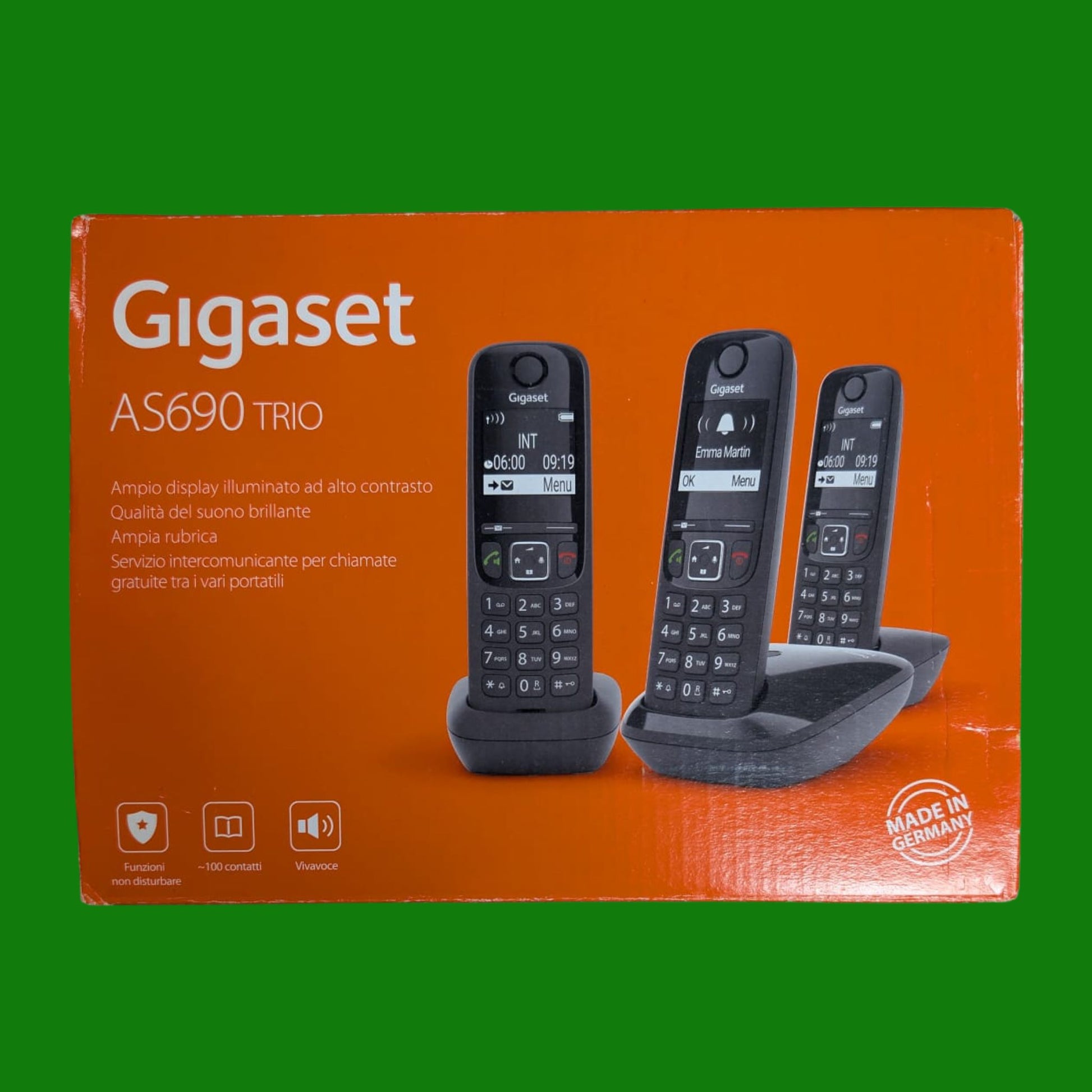 Gigaset AS690 Trio Telefono Cordless: 3 Portatili per Chiamate Interne ed Esterne in Parallelo