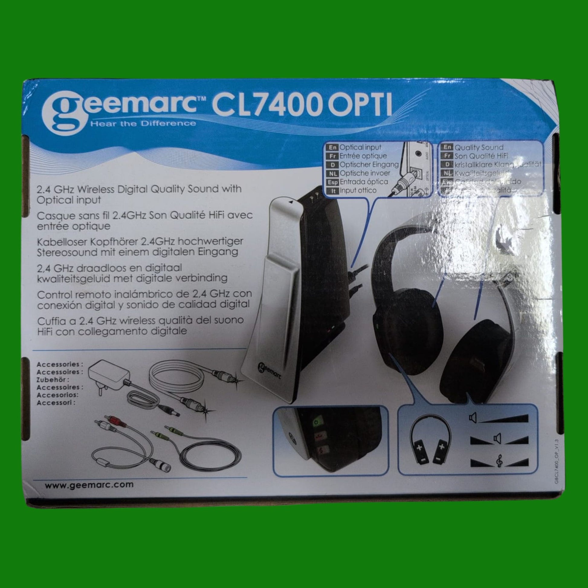 Geemarc CL7400 - Cuffie con Connettore Ottico e Volume Amplificato per Televisori, Cellulari e Computer