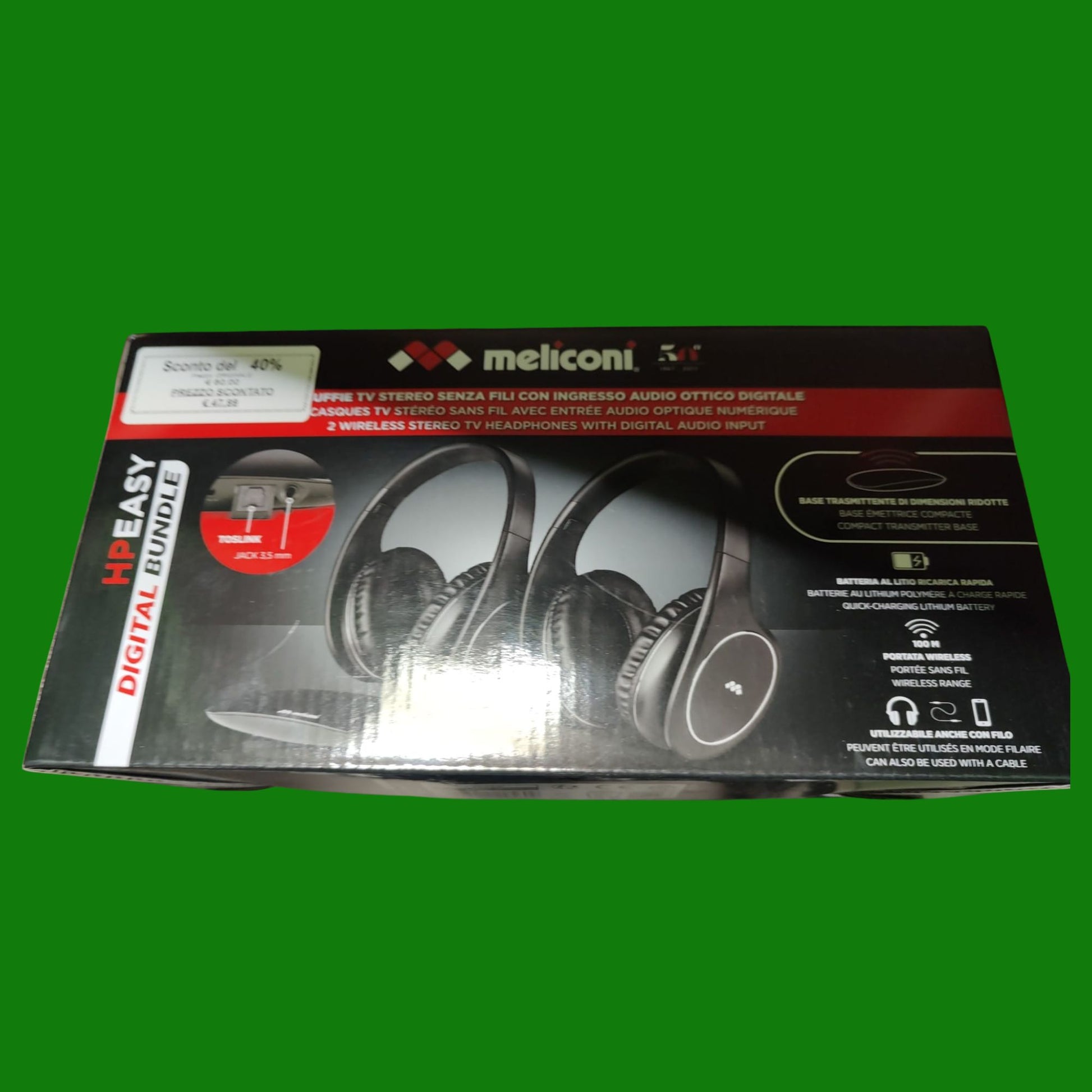 Meliconi HP Easy Digital Bundle, 2 cuffie TV stereo wireless, 100% digitali