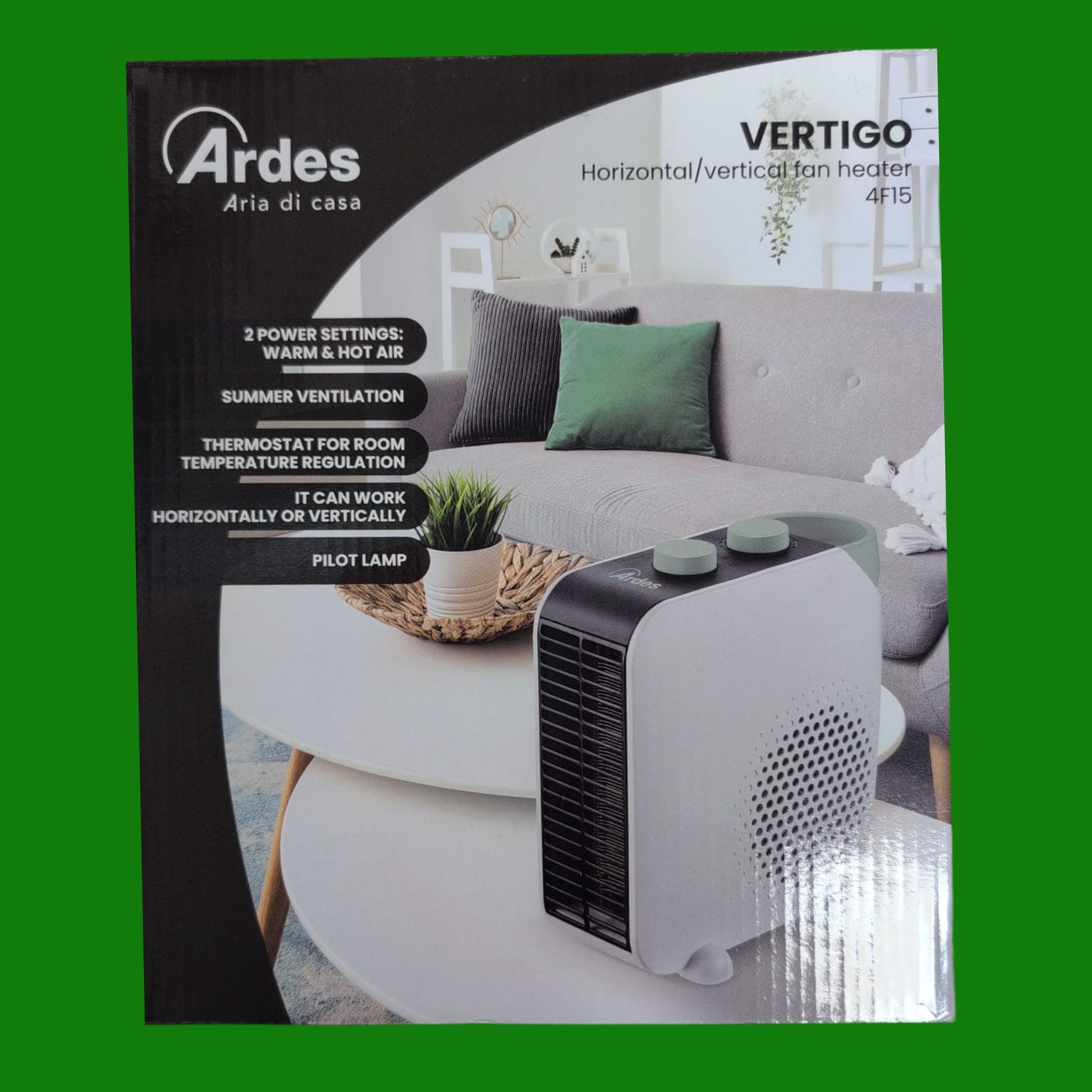 ARDES - AR4F15 Termoventilatore VERTIGO a 2 Posizioni - Termoventilatore Verticale e Orizzontale con 2 Potenz