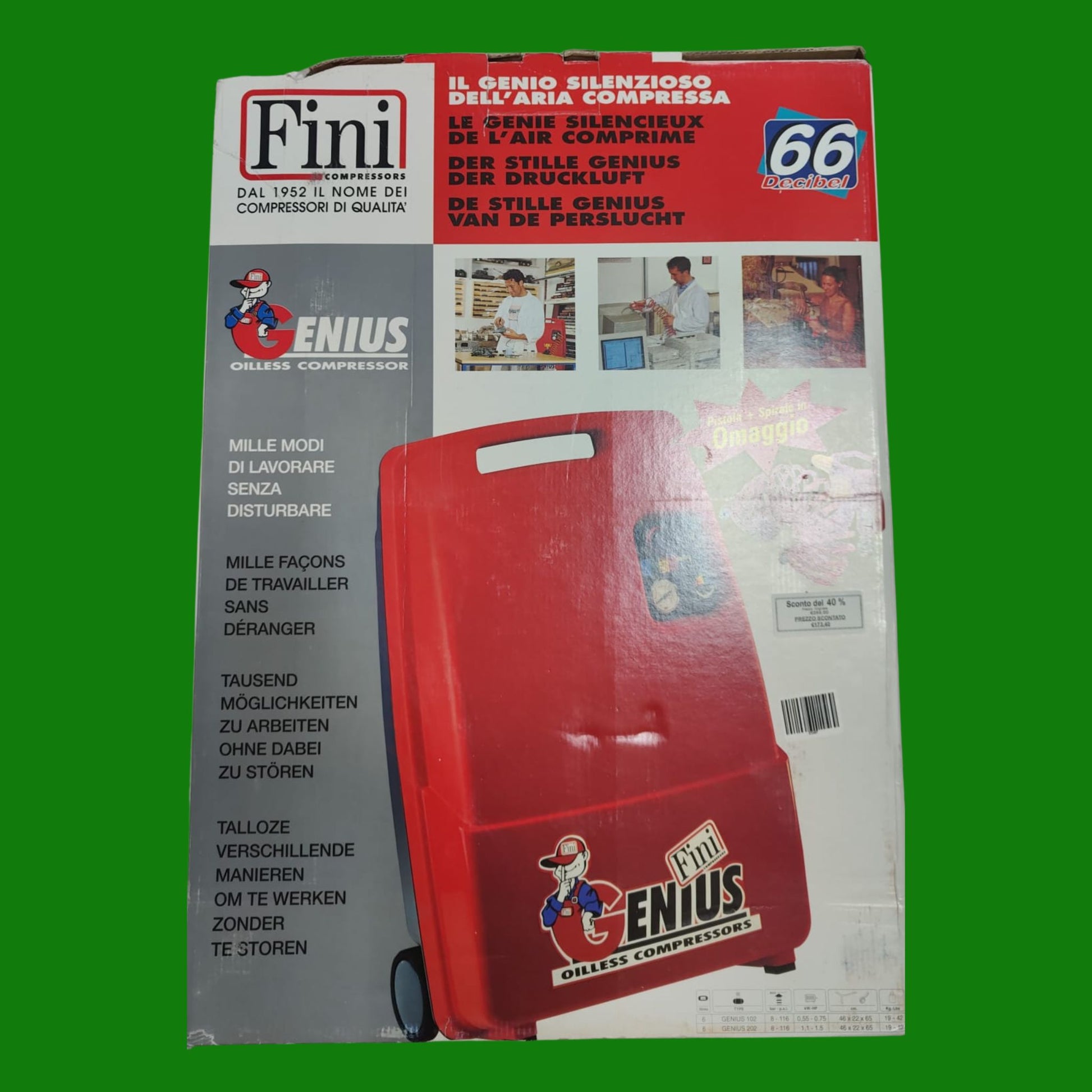 genius fini compressore 66 decibel con pisotla e tubo