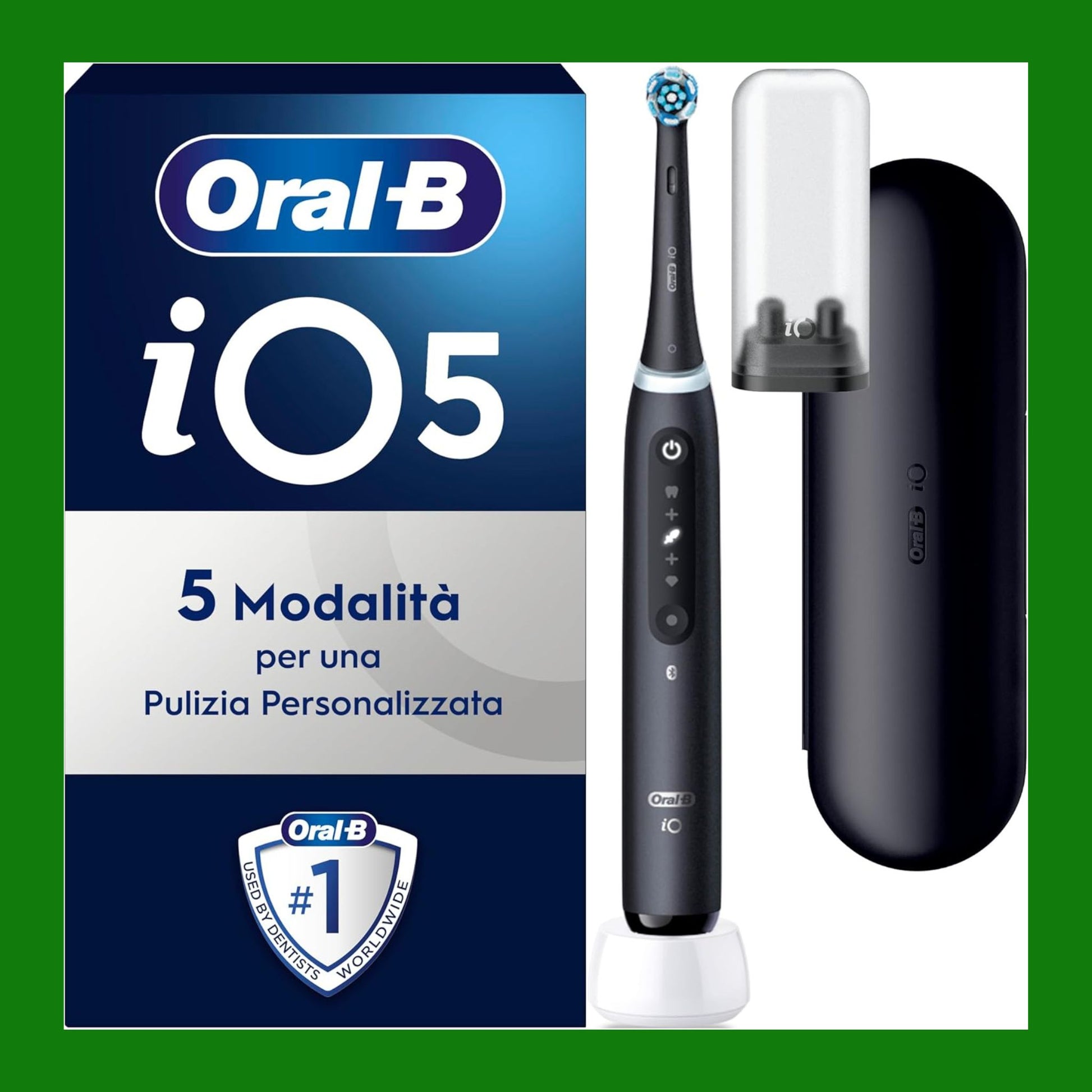 Oral-B Spazzolino Elettrico Ricaricabile iO 5 Nero, 1 Spazzolino Elettrico, 1 Testine, Custodia Da Viaggio, iO 5 per una Pulizia Denti Efficace