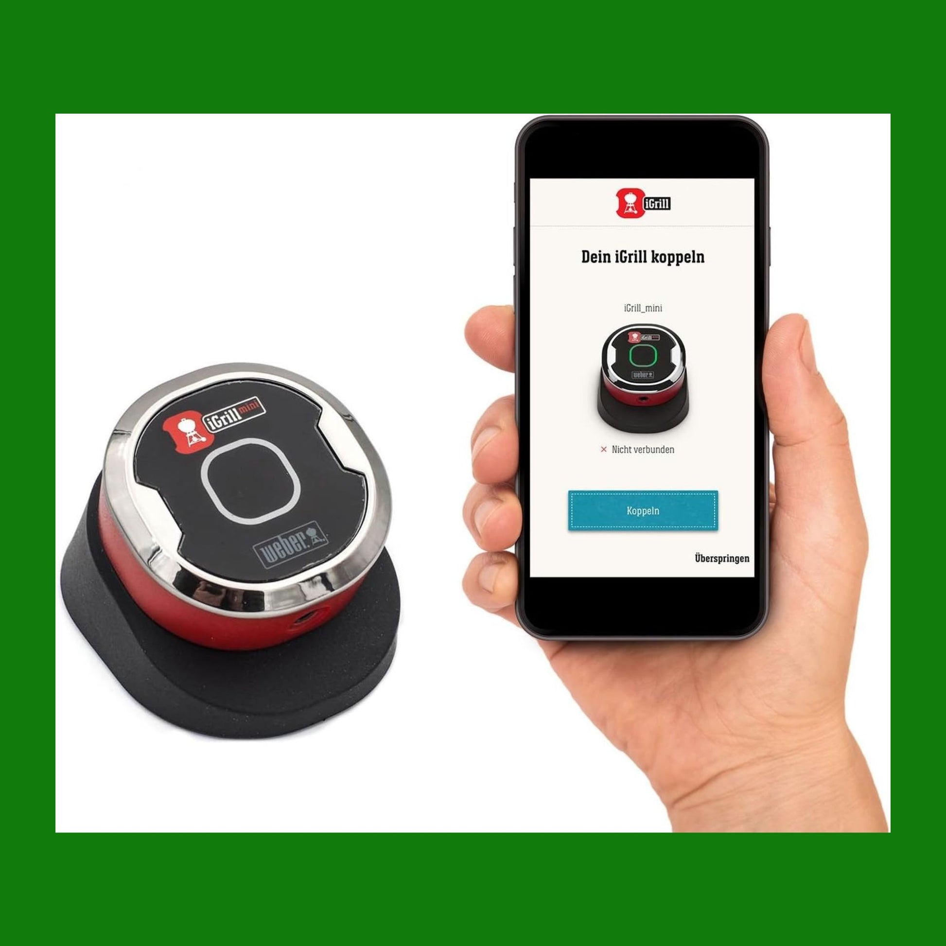 Weber iGrill Mini - termometro per carne intelligente con Bluetooth incluso sonda, controllo tramite app per smartphone, supporto magnetico