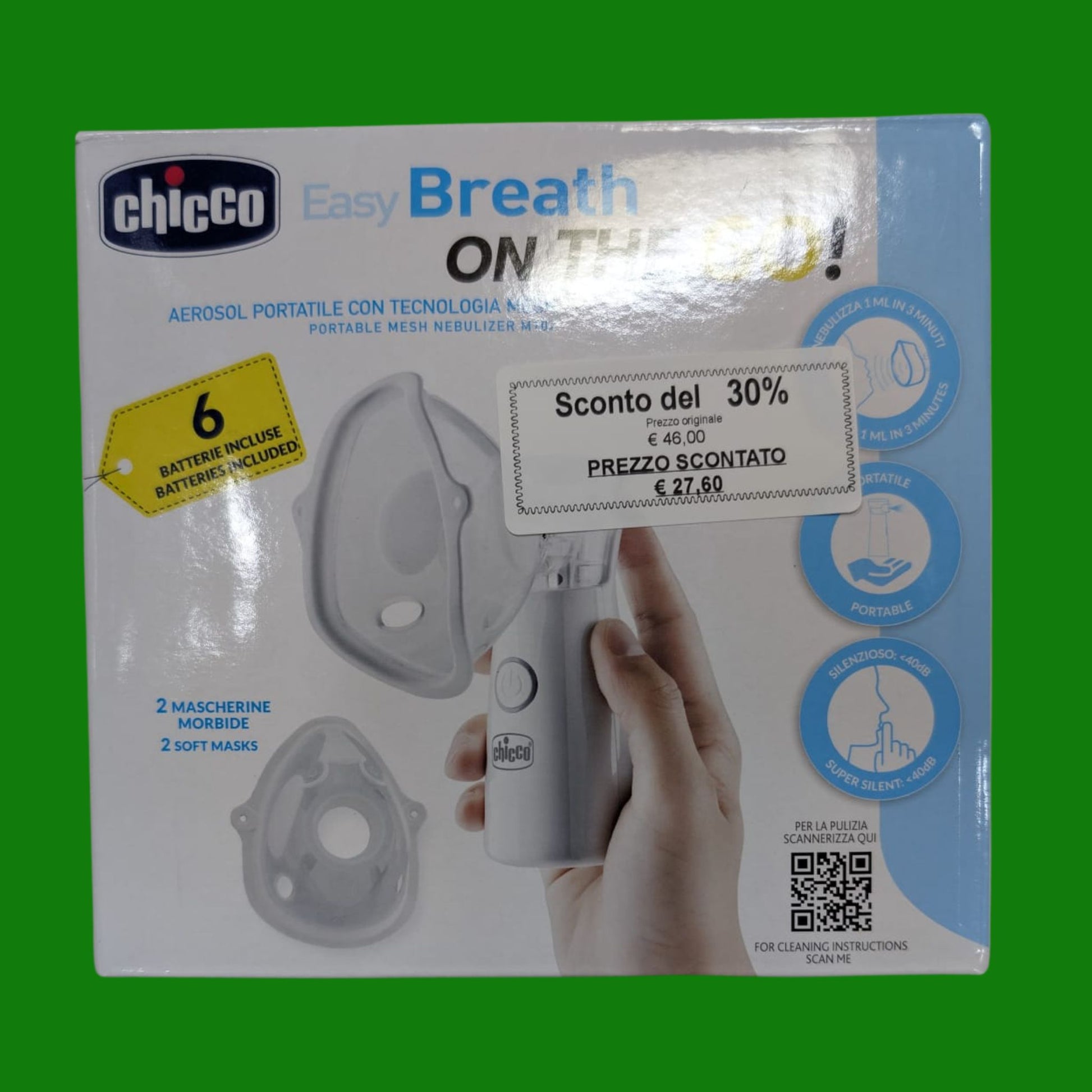 Chicco Aerosol Micro Air Mesh - Nebulizzatore Tascabile, Silenzioso e Ultra Compatto, Ideale per Viaggi e Uso Domestico