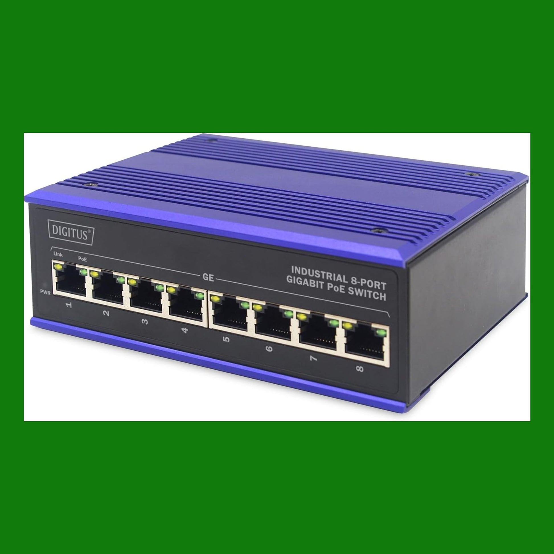 DIGITUS Switch di rete PoE - 8 porte Gigabit Ethernet - Montaggio su guida DIN