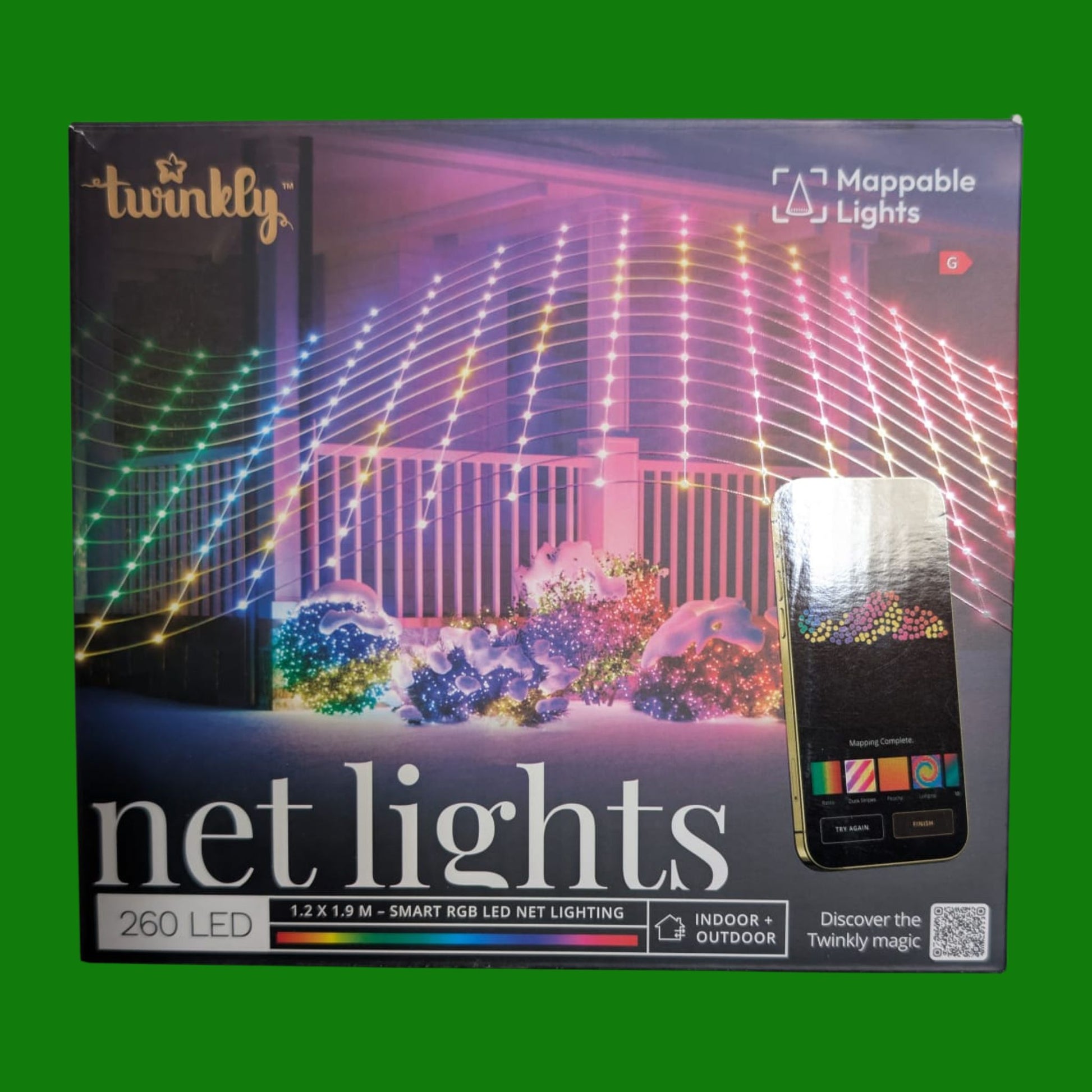 Twinkly Net Lights, Griglia LED Flessibile con 260 LED RGB Mappabili, Striscia Luci Esterno e Interno, Luci Smart, Compatibile Alexa, Google Home, IP44, Controllo App, Filo Trasparente, 1.2m x 1.9m