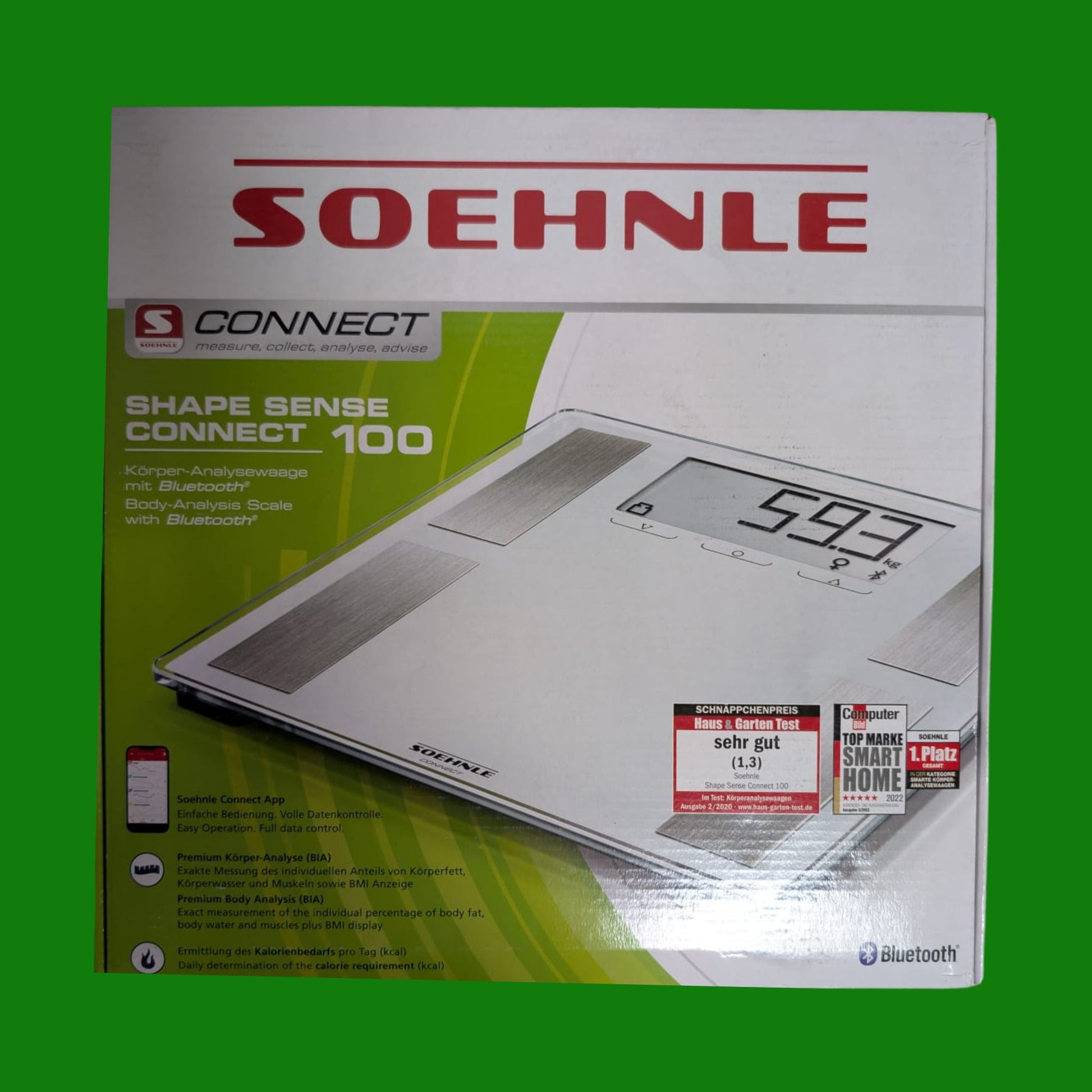 Soehnle Shape Sense Connect 100 Pesa Persone Elettronica, Vetro, Bianco, 32 x 32 x 2.6 cm