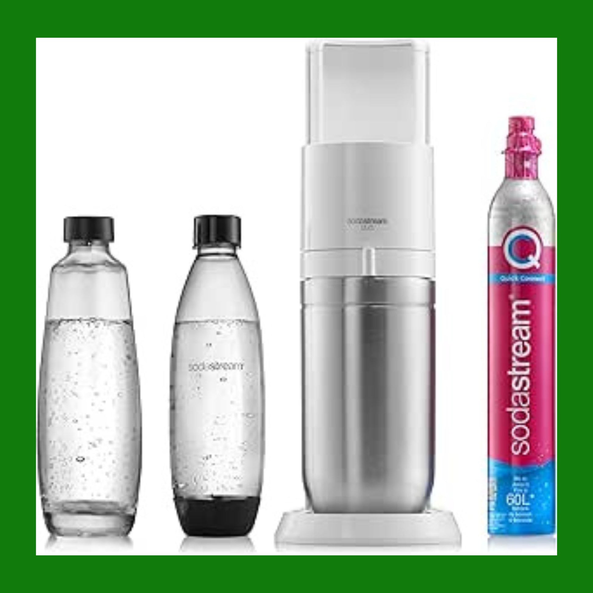 Sodastream Gasatore Duo Per Trasformare L'Acqua In Acqua Frizzante, colore bianco, include 1 bottiglia in plastica e 1 una bottiglia in vetro e cilindro di co2