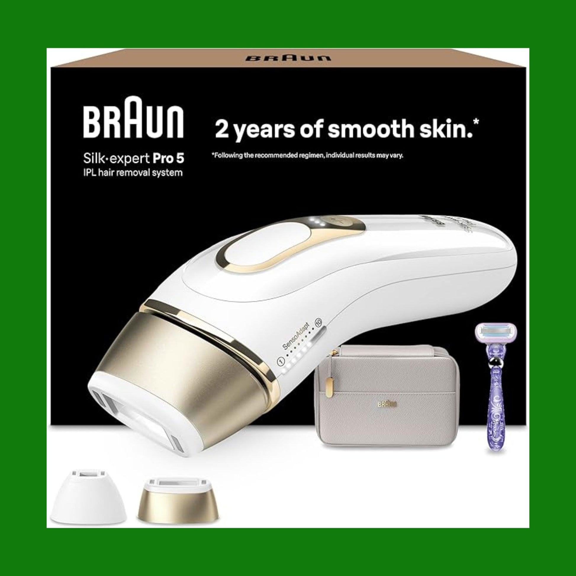 Braun Silk Expert Pro 5 Epilatore LUCE PULSATA Alternativa al laser, Ideale per Zone Sensibili, Viso, Bikini e Ascelle, 2 Accessori, Rasoio, Custodia Viaggio, Idea Regalo PL5157 Bianco e Oro