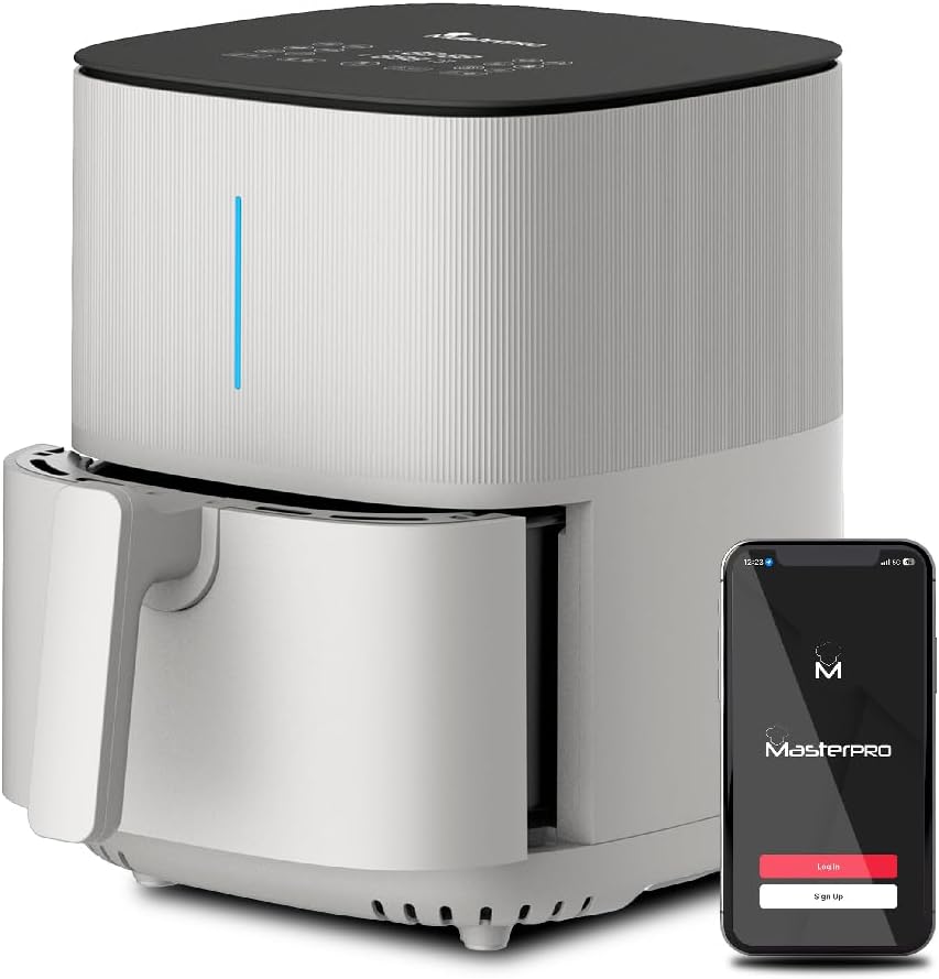 MasterPRO BY CARLO CRACCO - Friggitrice ad aria 1500W 5L - 12 programmi - LED Touch Control - App Control - Rivestimento antiaderente - Colore Bianco