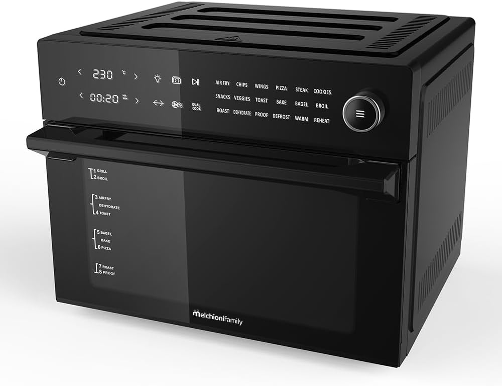 Melchioni Family | Friggitrice ad Aria BENEDETTA Capacità 30 litri, Display Digitale, Funzione Dual Cook, Air Fryer con 18 Programmi, 30-230°, Timer 12h, Colore Nero