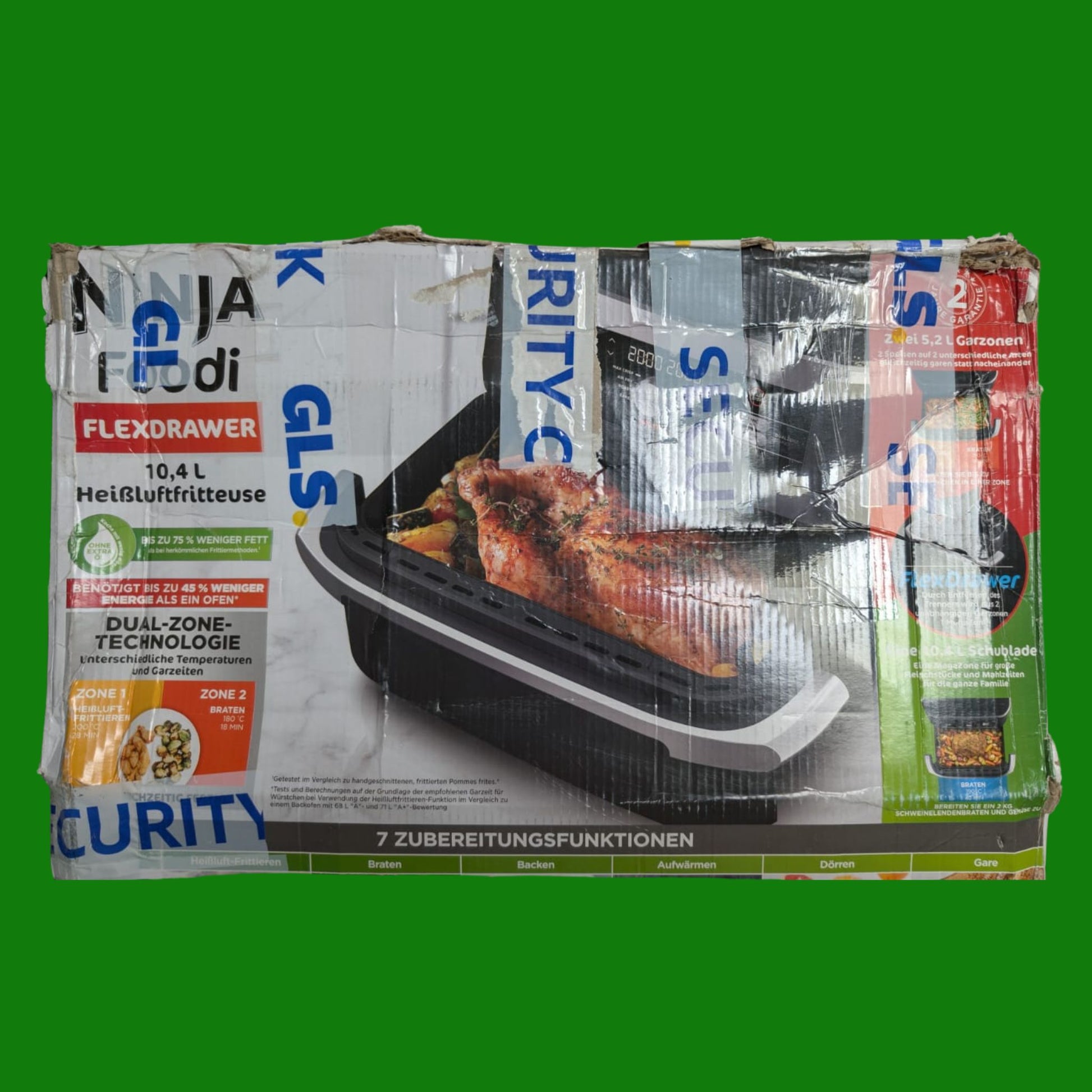 Ninja Foodi FlexDrawer, Friggitrice ad Aria, Doppia Zona, Separatore Rimovibile, Ampio Cassetto da 10.4L, 7 in 1, Cottura Senza Olio, Componenti Antiaderenti Lavabili in Lavastoviglie, Nero