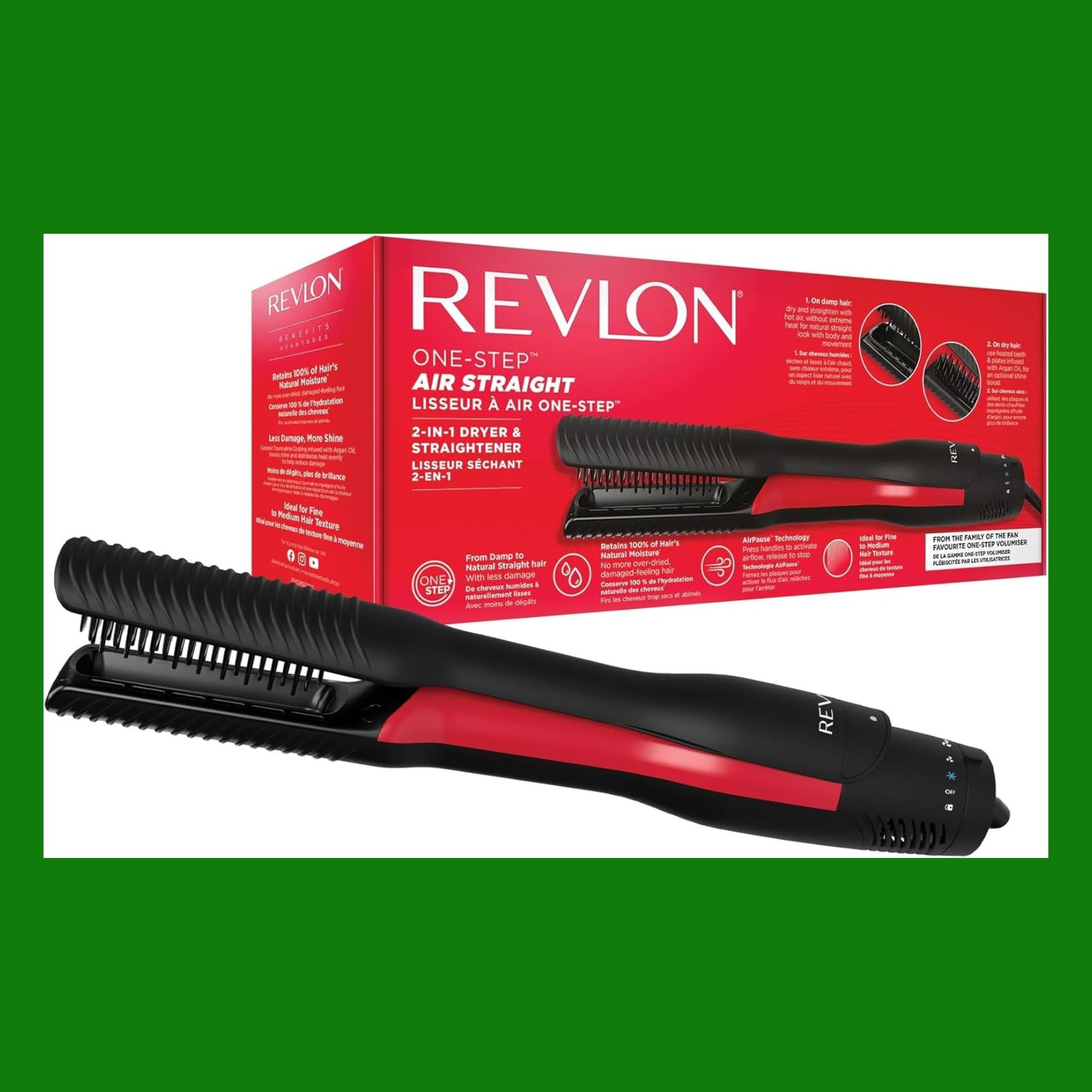REVLON One-Step Air Straight Piastra ad aria e Asciugacapelli 2-in-1 || Asciuga e liscia con l'aria calda, senza calore estremo - Piastre e denti infusi con olio di Argan || RVDR5330E
Fai clic per visualizzare la vista completa
Risorse per la sicurez