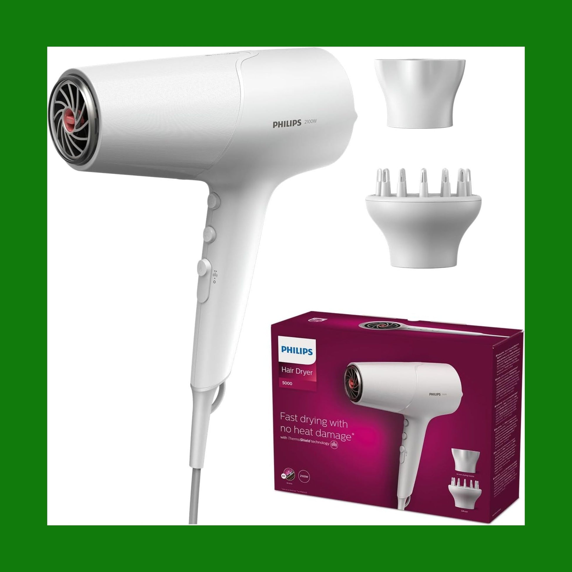 Philips Asciugacapelli Serie 5000, tecnologia ThermoShield, agli ioni, 2100°W