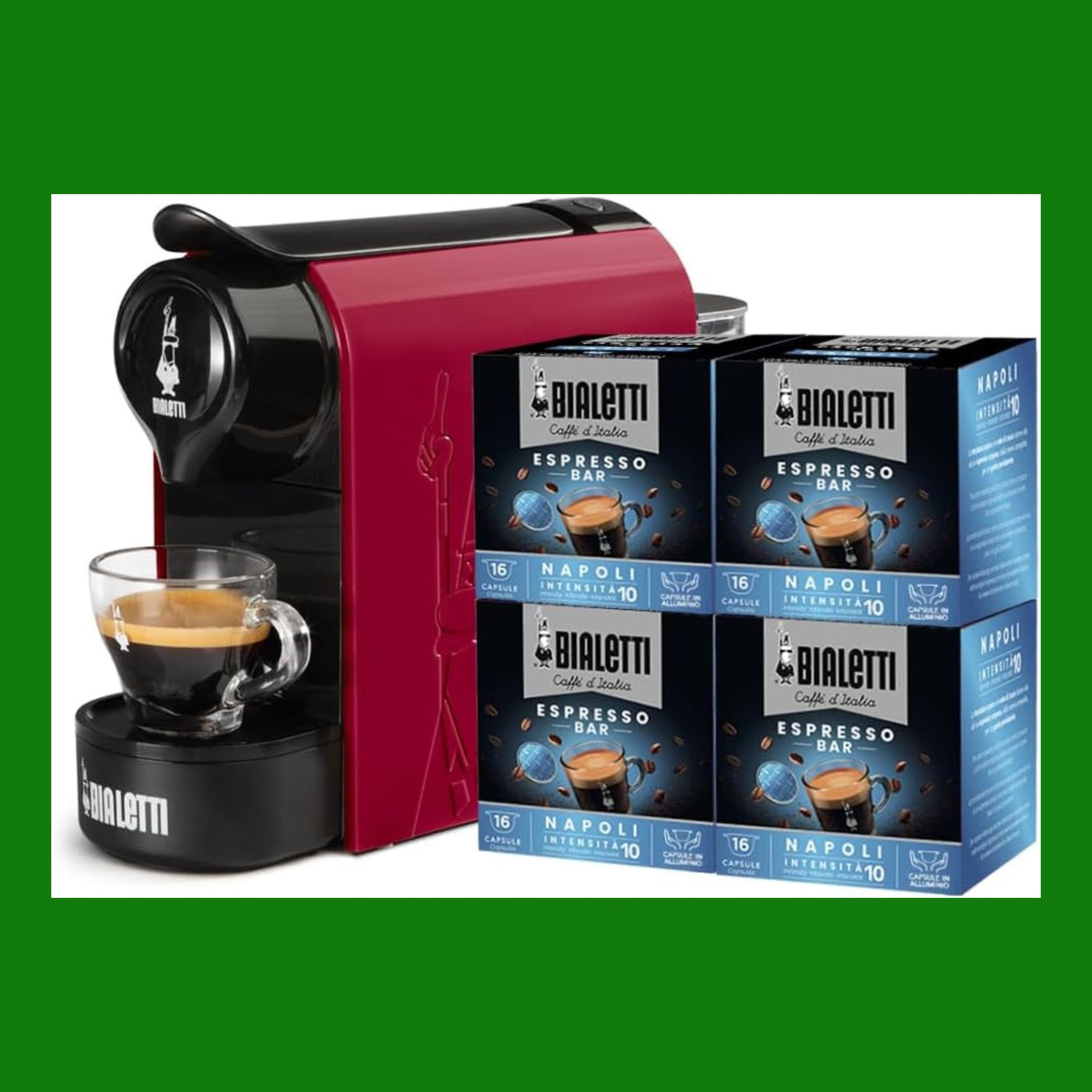 Bialetti Gioia, Macchina Caffè Espresso per Capsule in Alluminio, Incluse 64 Capsule, Funziona Esclusivamente con Capsule, Rosso