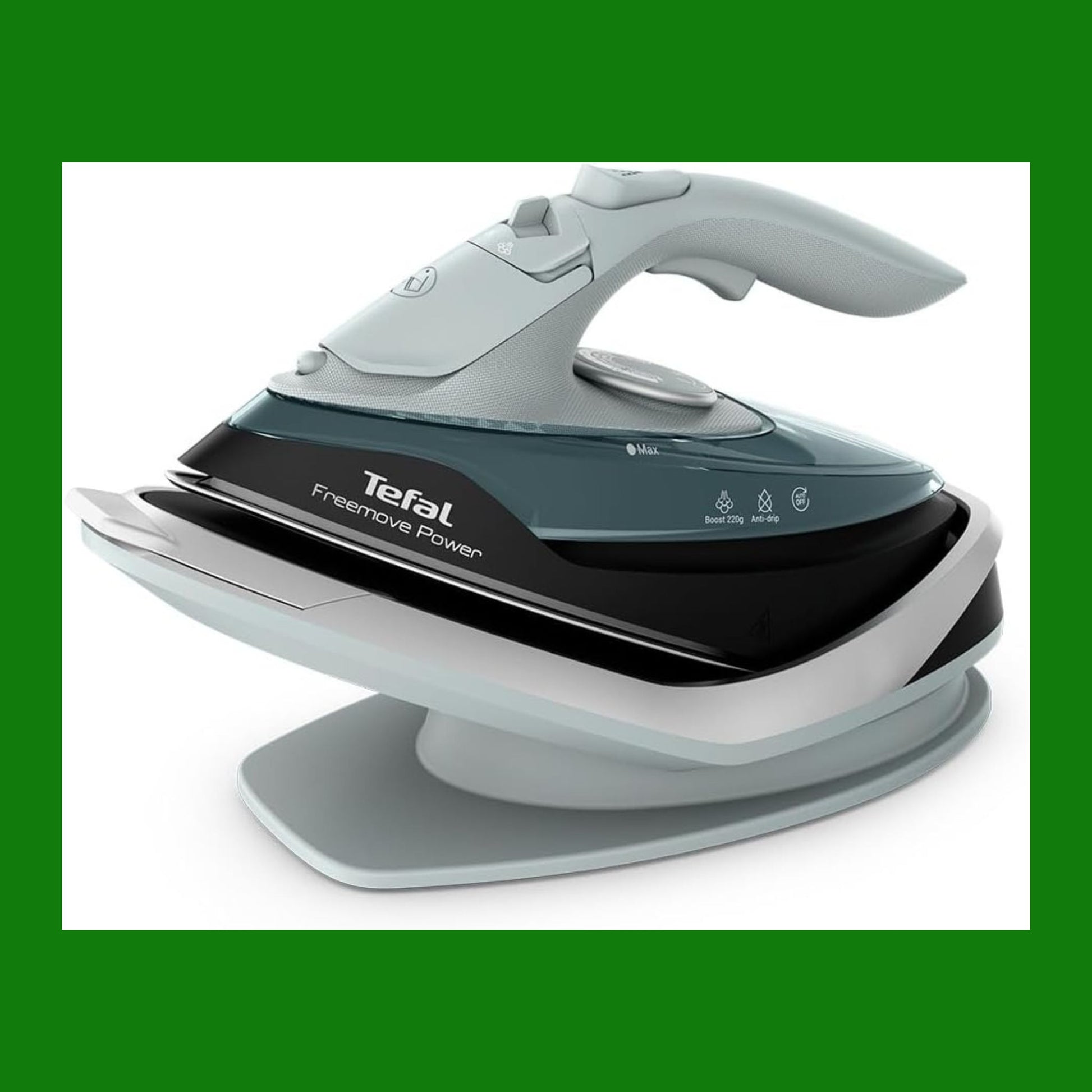 Tefal Freemove Power FV6672G0 Ferro a Vapore Senza Fili 2600 W, 40 g/min di Vapore Continuo, 220 g, Ricarica 11 secondi, Leggera 960 g, Suola in Ceramica, Spegnimento Automatico, antigoccia