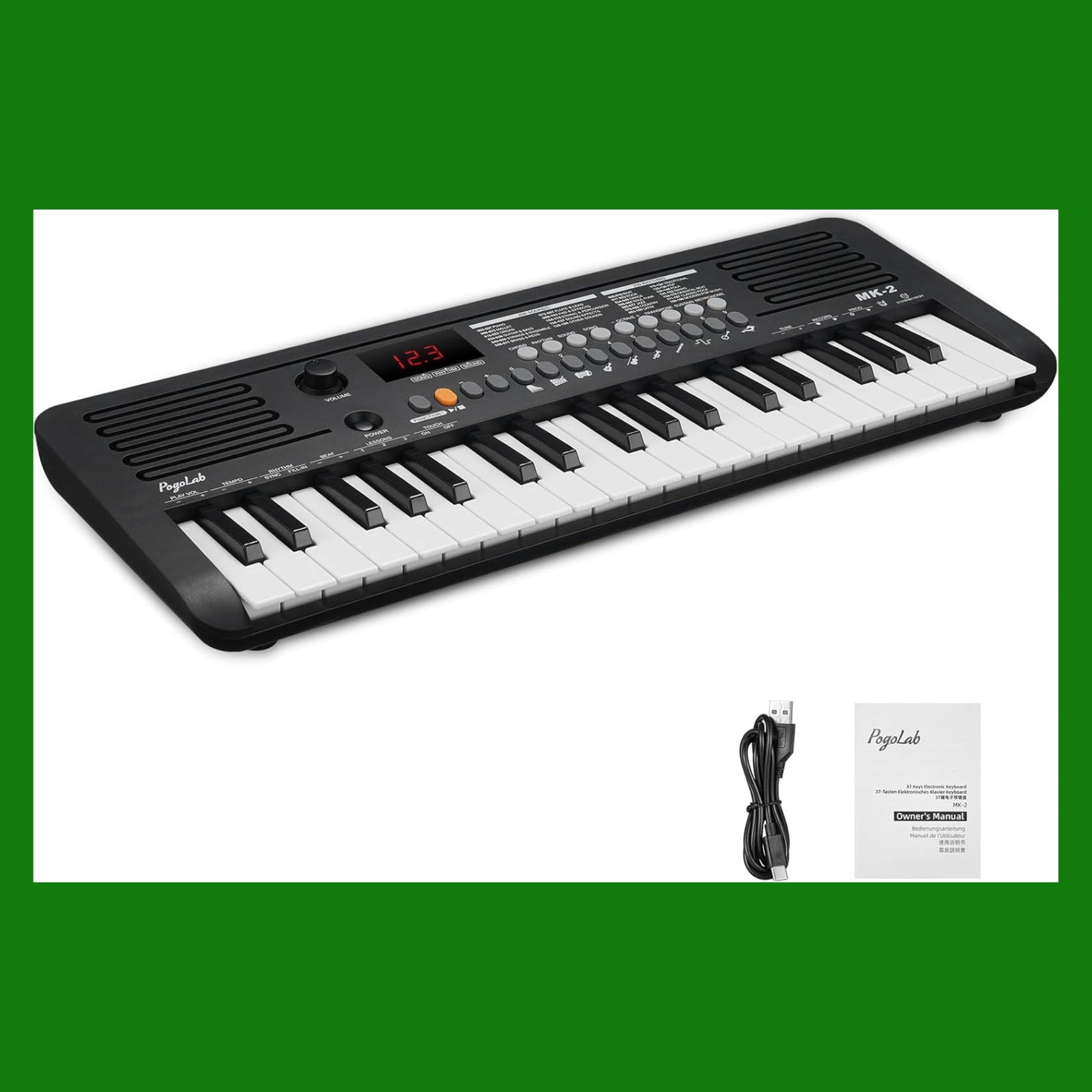 Mini Pianoforte Digitale, Pianoforte per Bambini con 37 Tasti, 40 Canzoni, 200 Suoni, 200 Ritmi, Tastiera Pianoforte con Uscita MIDI
