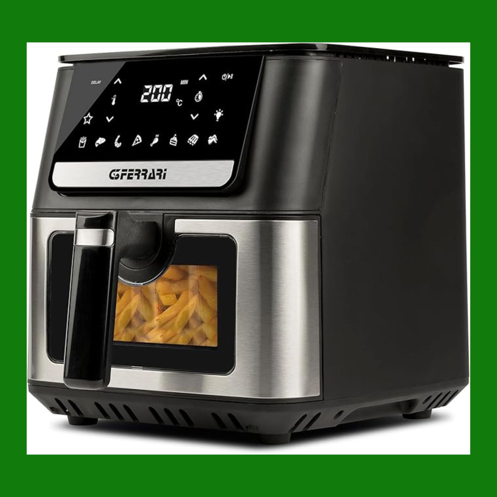 G3 Ferrari G10207 Friggisano 6.5L Friggitrice ad Aria 6,5 Litri, 1700 W, Display digitale, 8 programmi, Vassoio rialzabile, Funzione Grill, Ricettario incluso, Nero