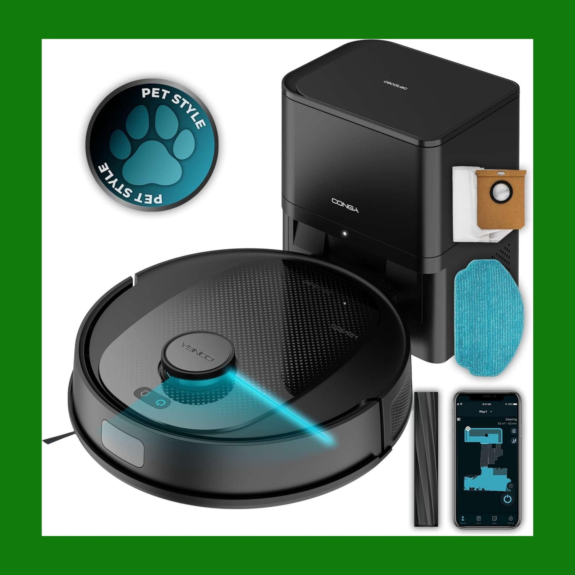 Cecotec Robot Aspirapolvere e Lavapavimenti Conga 7690 Immortal MAX Home. 500Pa, con Base Autosvuotante e Navigazione Laser, Base 2,5L, Autonomia 220 Min, Spazzola Silicone