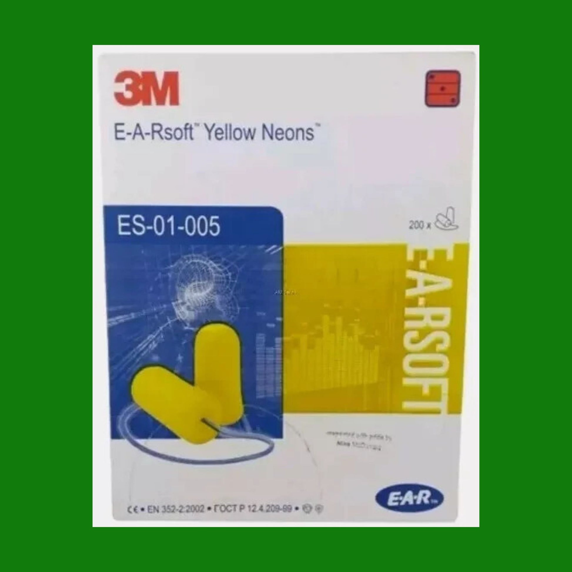3M(tm) E-A-Rsoft Yellow Neon Blast Inserti Auricolari Modellabili con Cordicella, 36dB, ES-01-005, conf. da 200 Paia