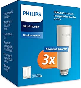 Philips Water Cartuccia filtrante istantanea – Filtrazione Avanzata, confezione da 3 pezzi, riduce CLORO, PIOMBO, PESTICIDI e MICROPLASTICH
