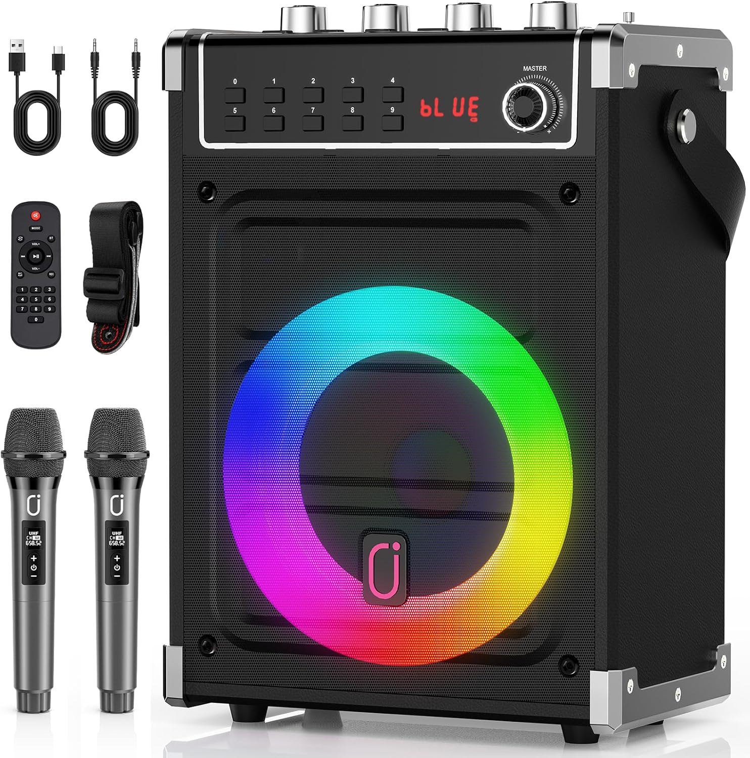 JYX Sistema PA Audio con 2 Microfoni, Cassa Karaoke Professionale Ricaricabile Bluetooth Altoparlante Amplificato Portatile
