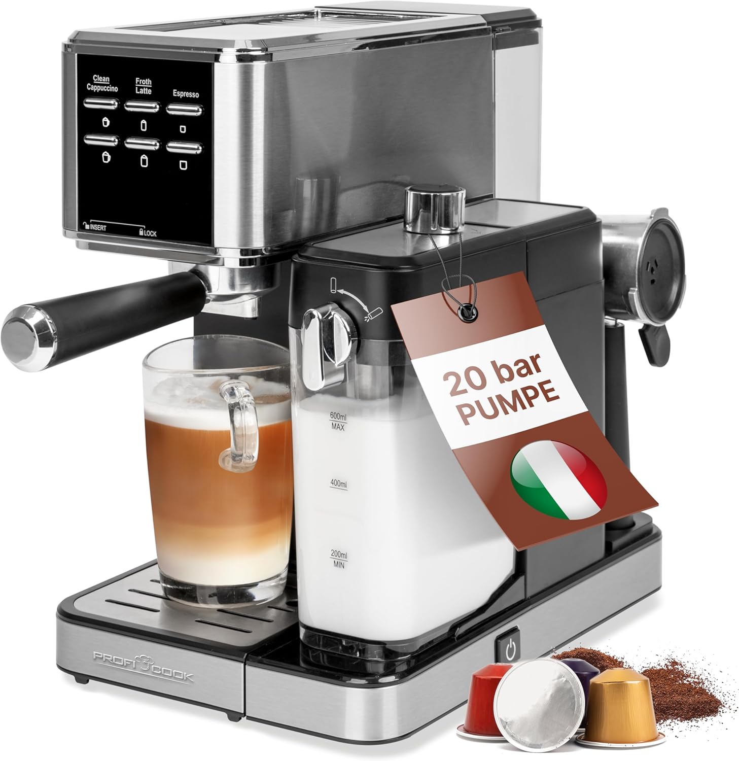Macchina per espresso ProfiCook® 2 in 1 per caffè in polvere e capsule compatibili Nespresso