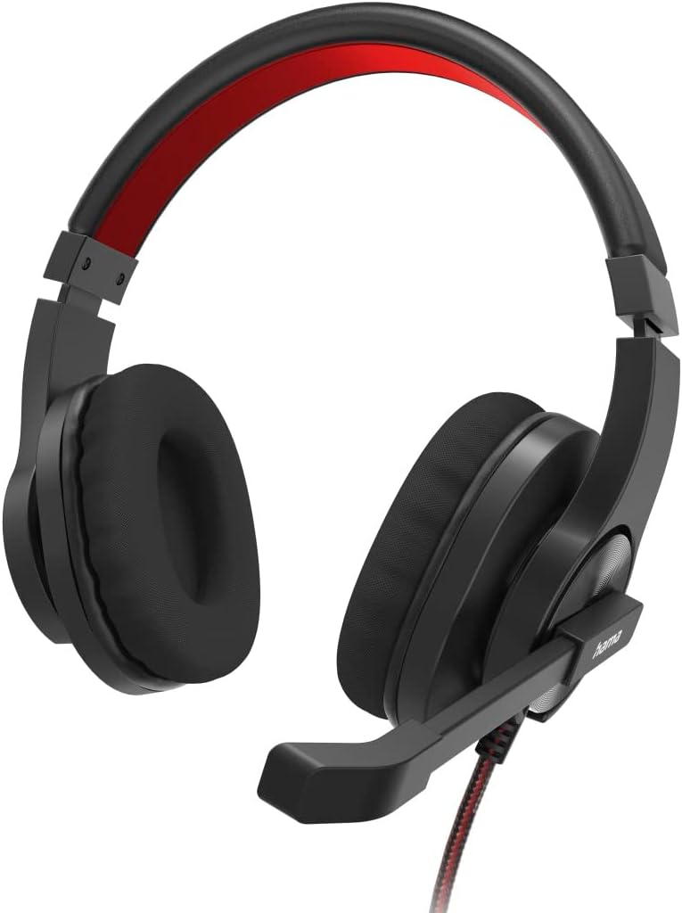 Hama Cuffie con microfono (cuffie cablate USB A, Aux, stereo con cavo, cuffie Over Ear PC con braccio microfono e fascia per il collo, cavo audio da 2 m, colore: nero