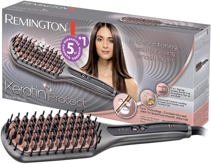 Remington Spazzola Lisciante per capelli - Rivestimento ceramico alla cheratina arricchito con olio di mandorle