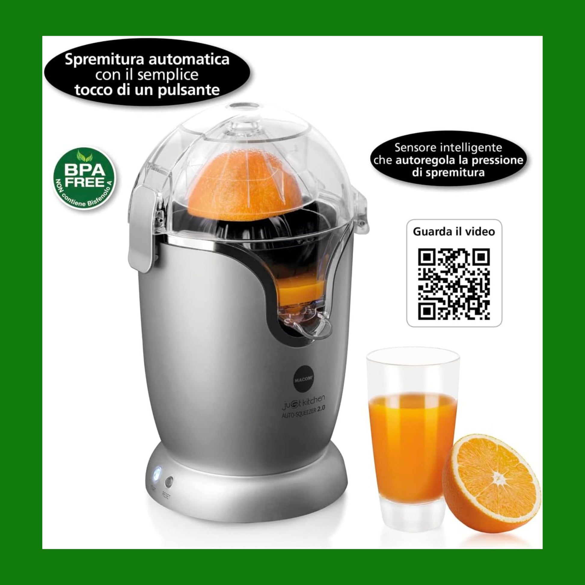 MACOM 874 Spremiagrumi Auto Squeezer 2.0, completamente Automatico, spreme con il semplice tocco di un Pulsante tutti gli agrumi
