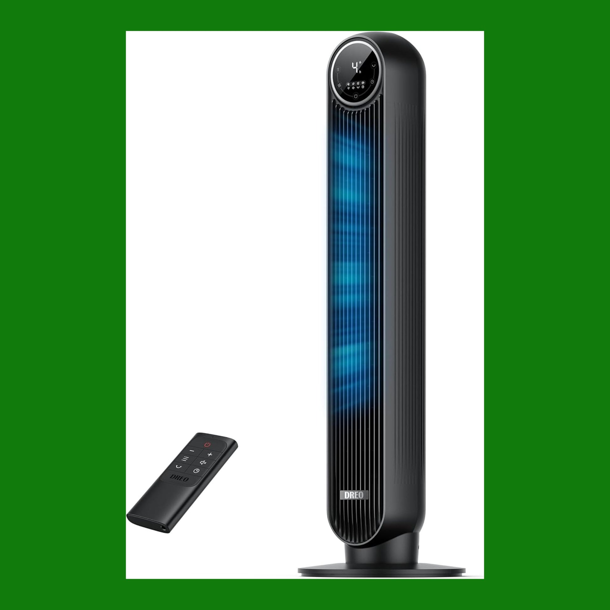 DREO 20dB Ventilatore a Torre Silenzioso, Potente 7.6 m/s, Ventilatori a Colonna con Telecomando, 4 Modalità, 4 Velocità, Oscillazione a 90